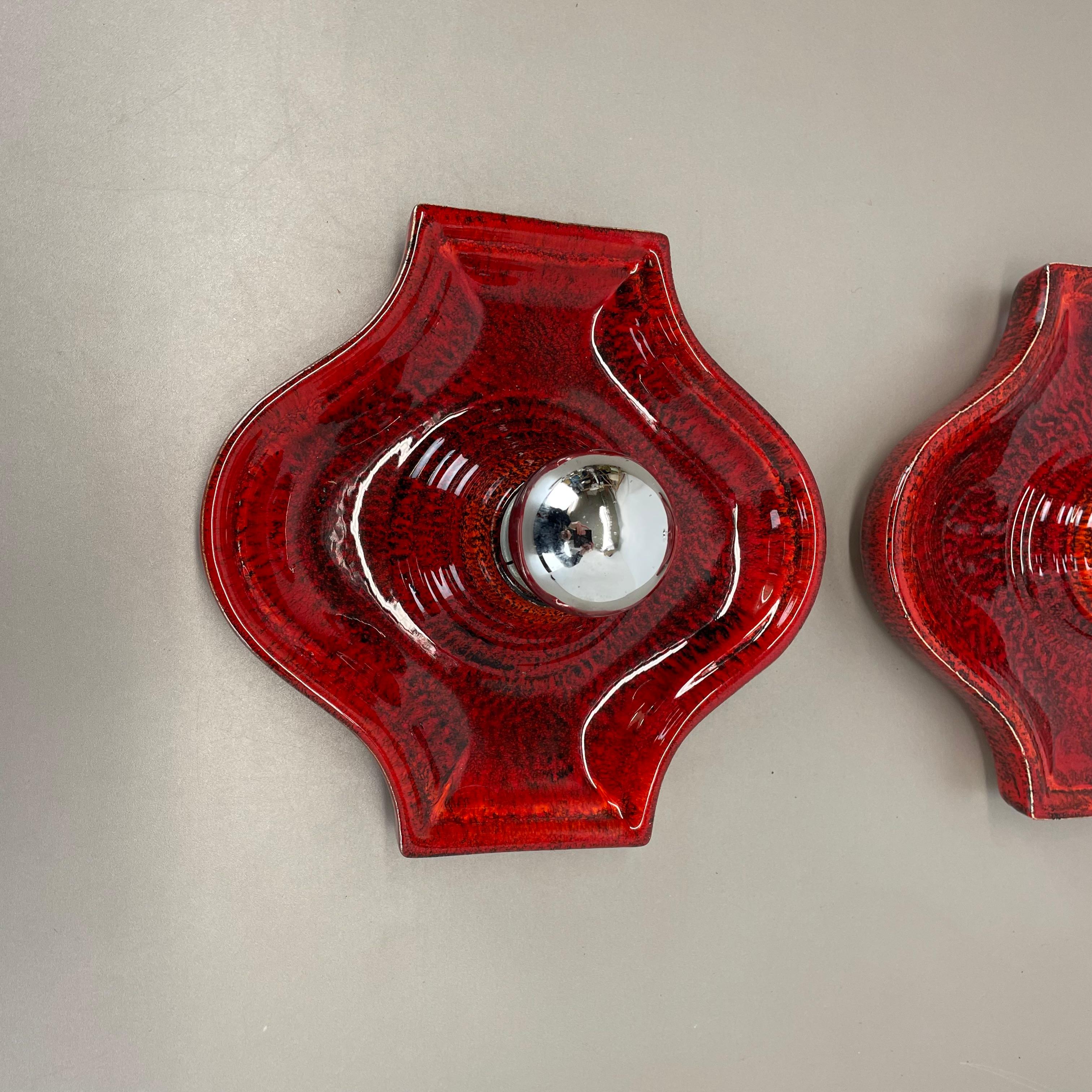 Set of Two red Ceramic Fat Lava Wall Lights by Hustadt Lights Germany 1970s In Good Condition For Sale In Kirchlengern, DE
