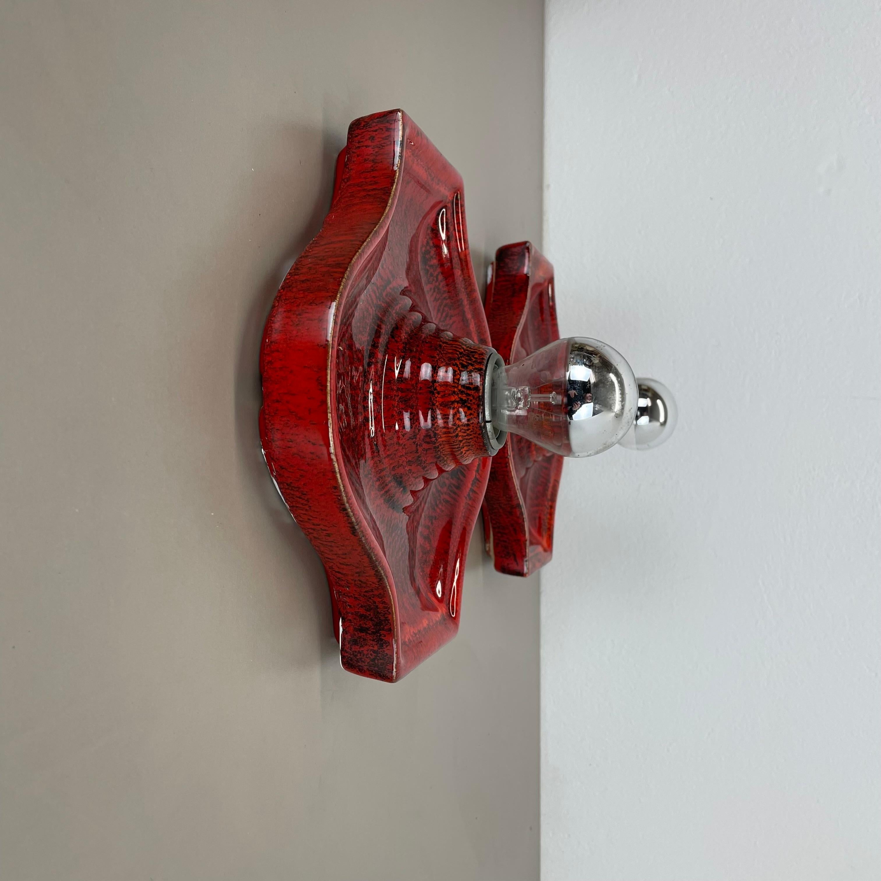 20th Century Set of Two red Ceramic Fat Lava Wall Lights by Hustadt Lights Germany 1970s For Sale
