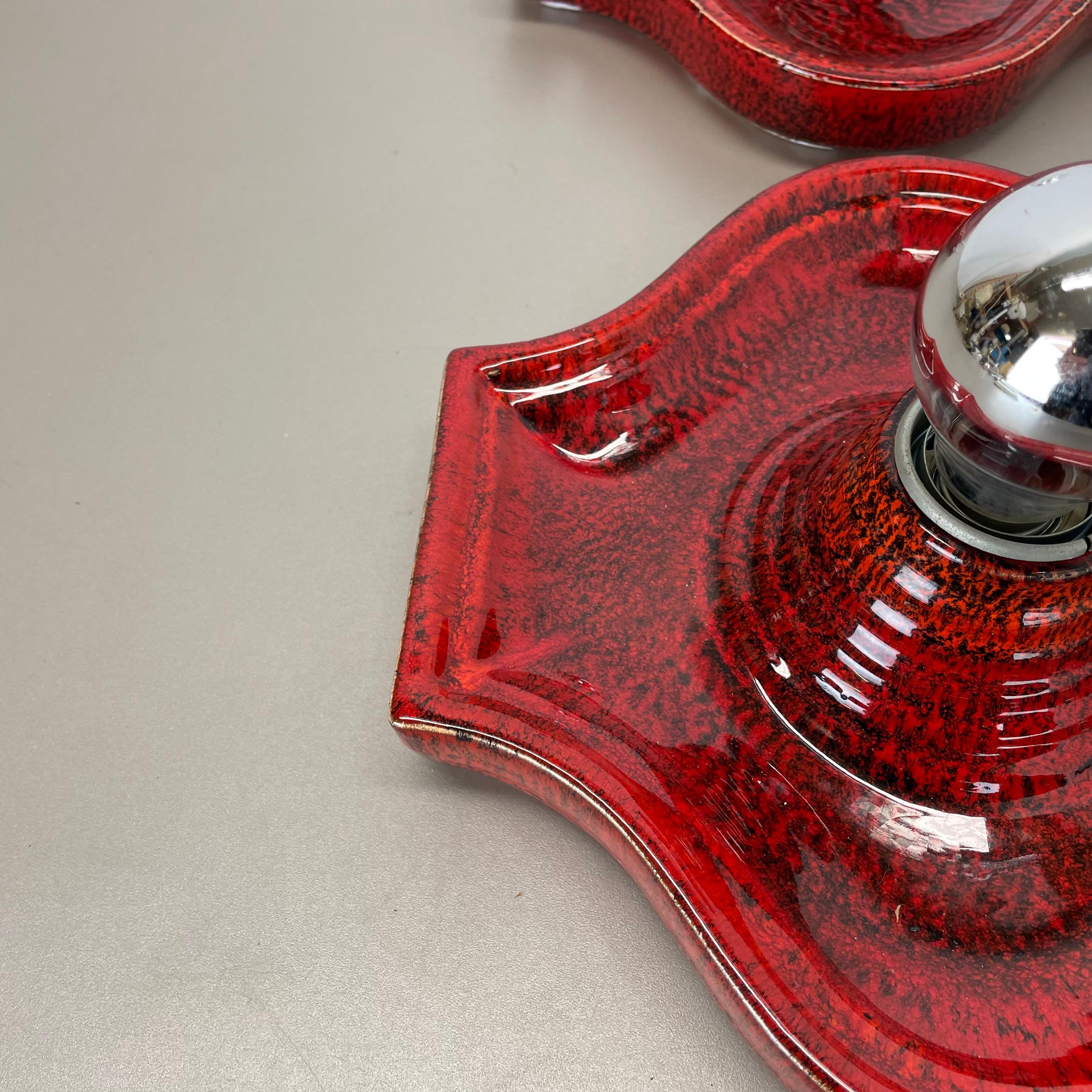 Metal Set of Two red Ceramic Fat Lava Wall Lights by Hustadt Lights Germany 1970s For Sale
