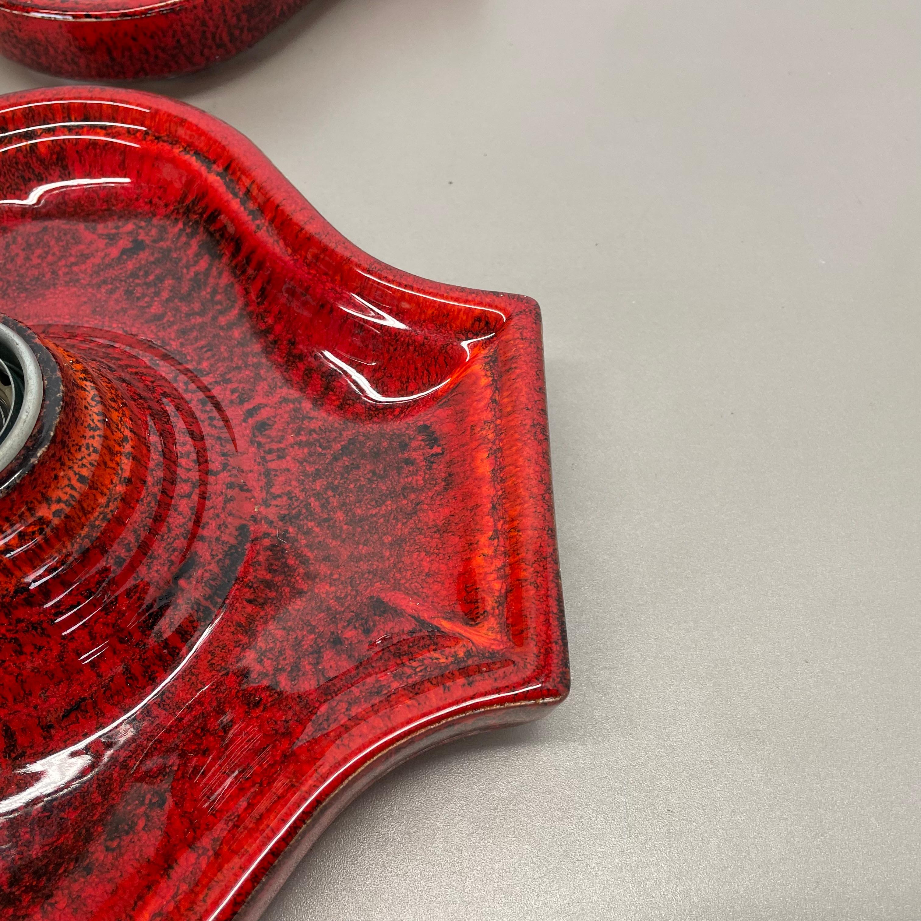 Set of Two red Ceramic Fat Lava Wall Lights by Hustadt Lights Germany 1970s For Sale 2
