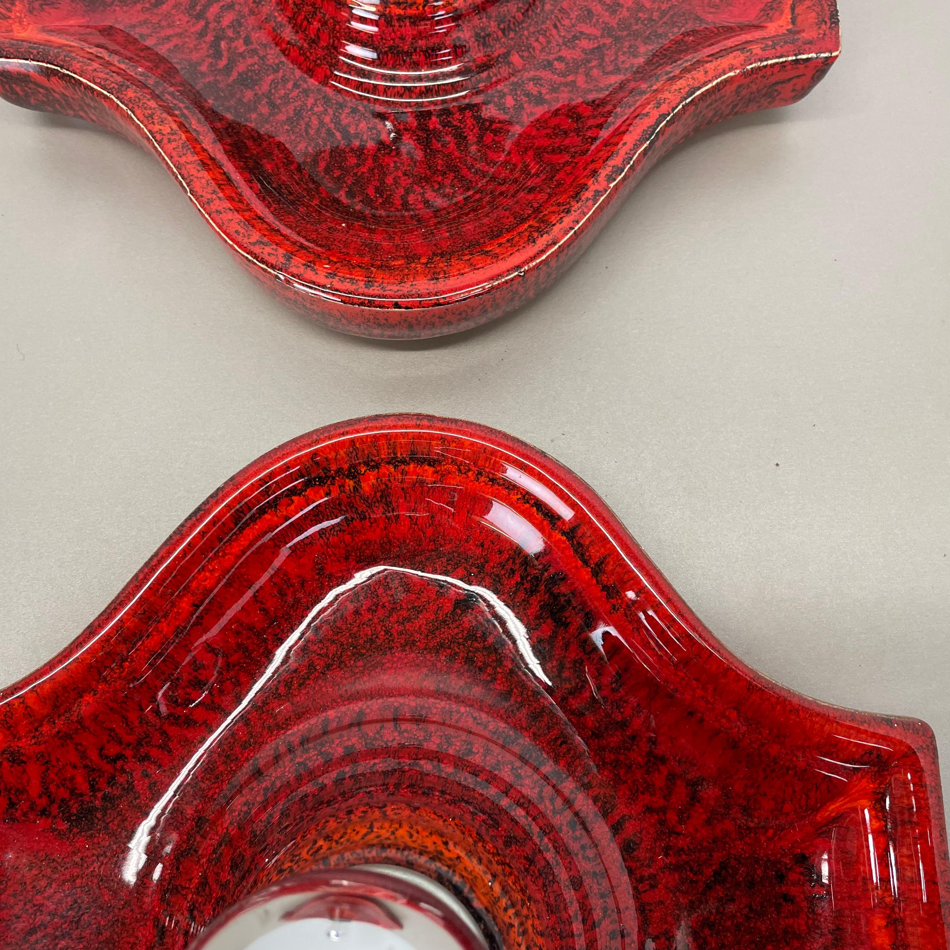 Set of Two red Ceramic Fat Lava Wall Lights by Hustadt Lights Germany 1970s For Sale 3