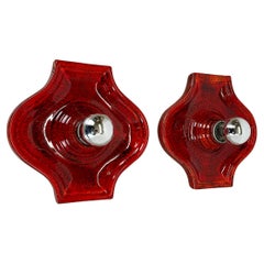 Set of Two red Ceramic Fat Lava Wall Lights by Hustadt Lights Germany 1970s