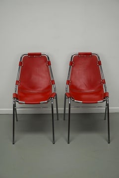 Set of Two Red Chairs by Charlotte Perriand for Les Arcs, 1960s