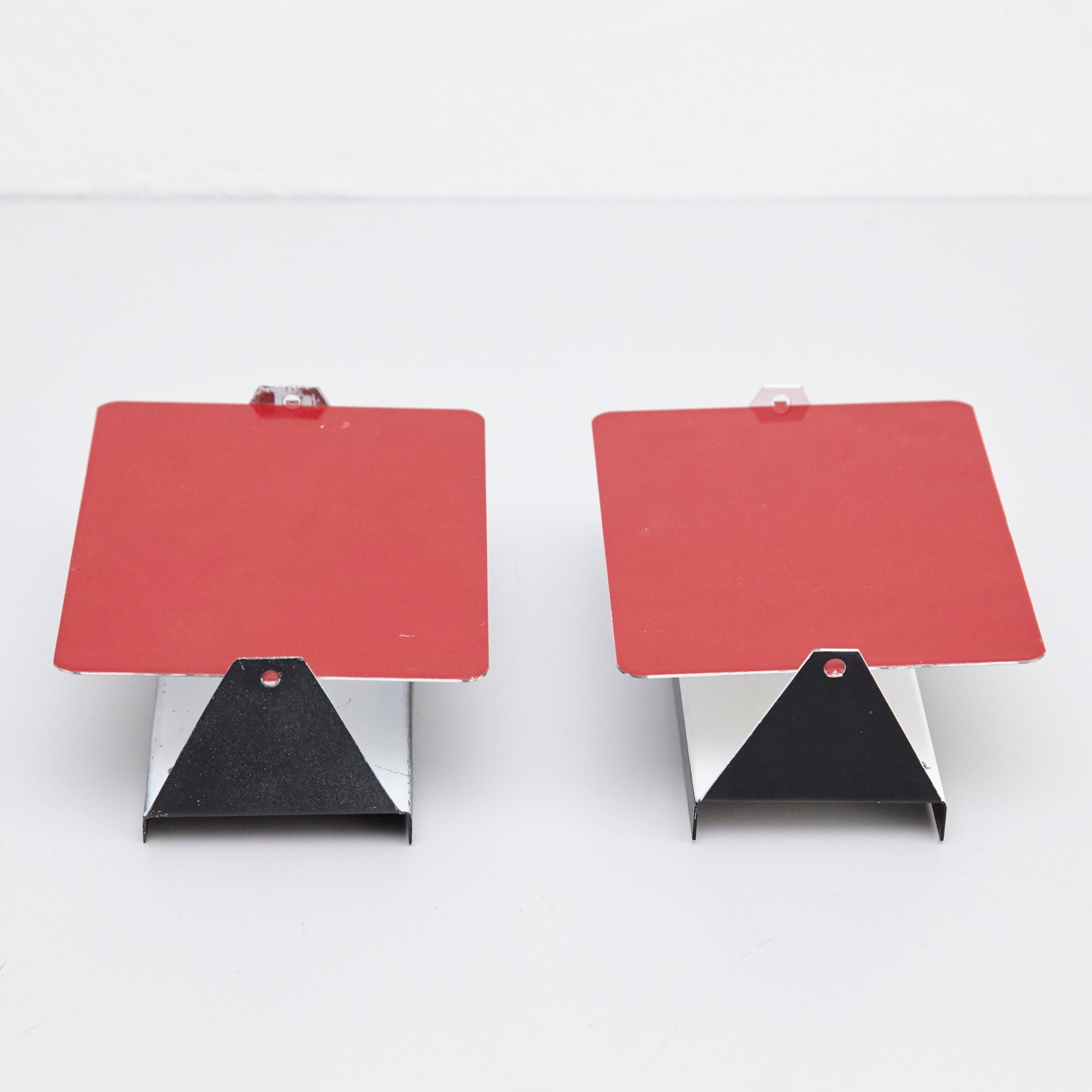 Lacquered Pair of Charlotte Perriand, Mid Century Modern Red Metal CP-1 Wall Light, 1960
