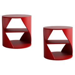 Set of Two MYDNA Side Table, Contemporary Nightstand in Red by Joel Escalona