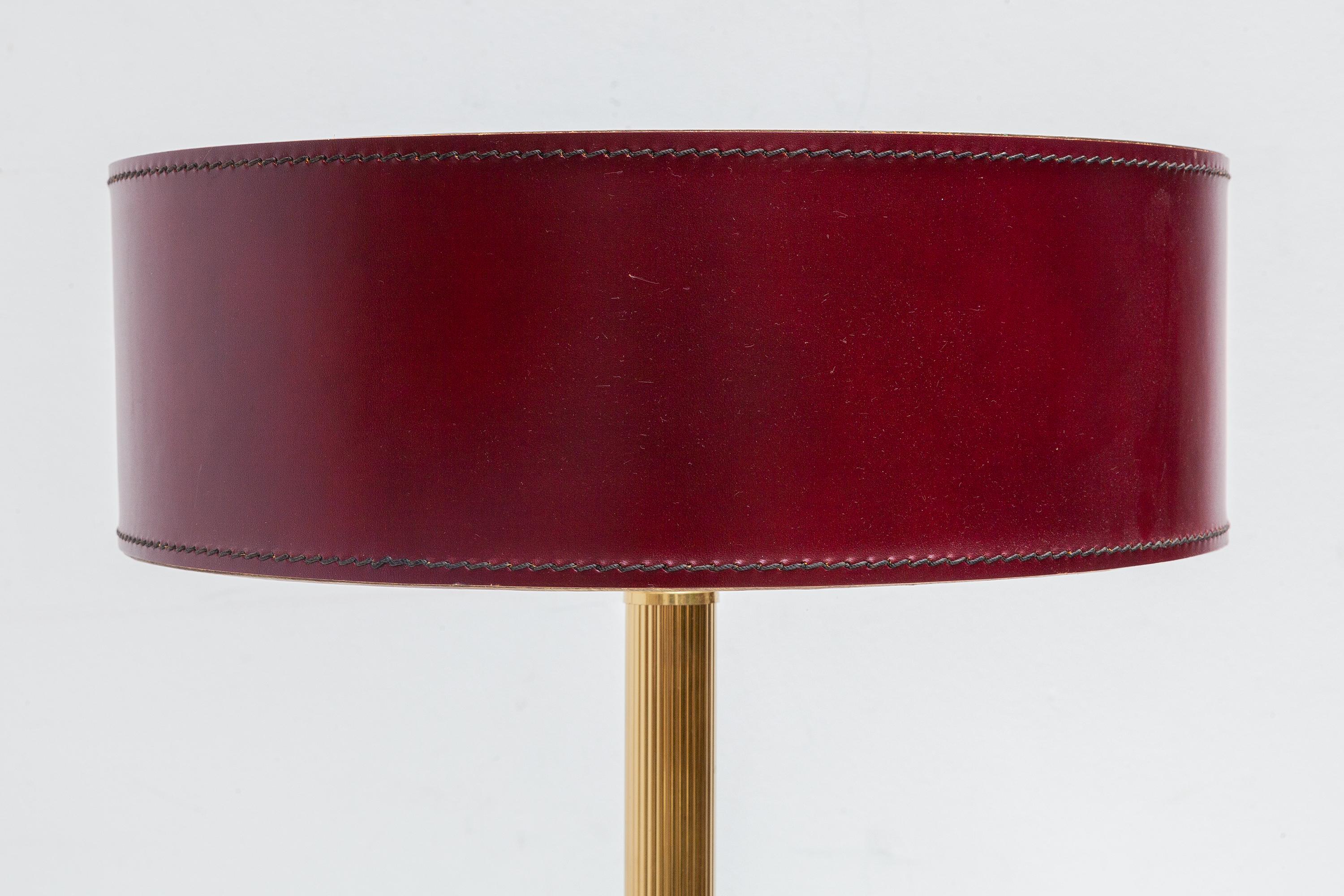 Mid-20th Century Set of Two Red Leather Attributed to Jacques Adnet Clad Table Lamps, France 1960