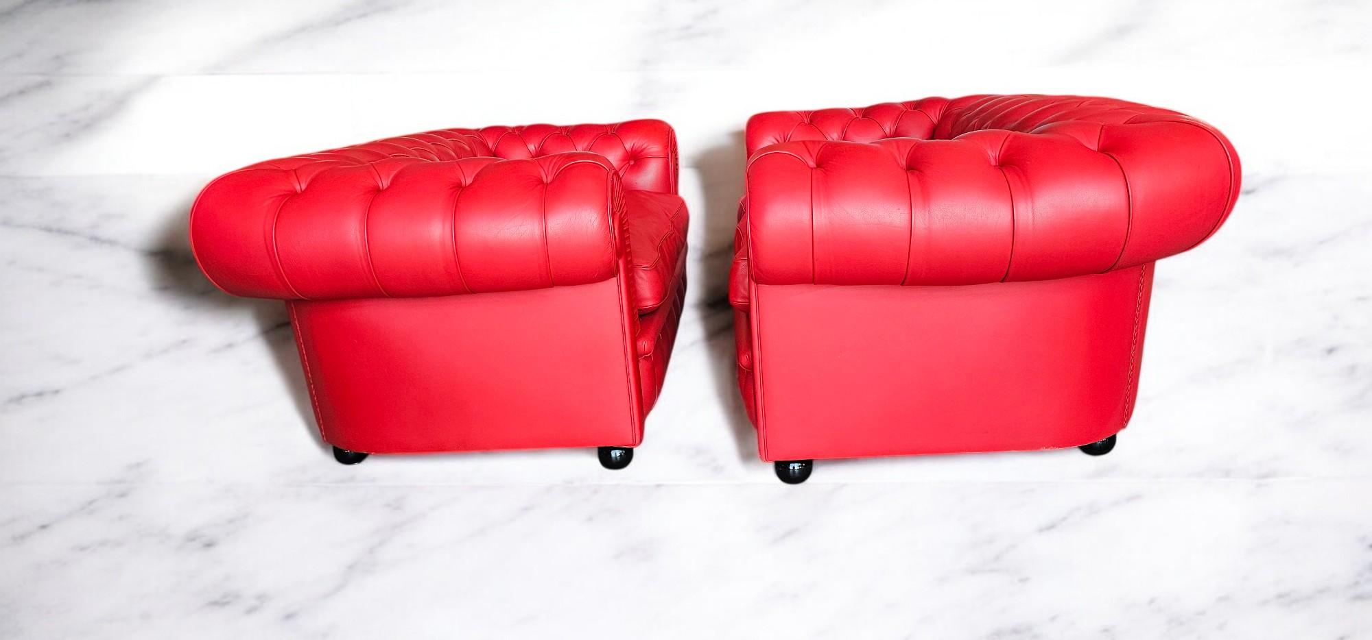 Set of Two Red Leather Chester Sofa by Poltrona Frau, 1993 in vendita 6