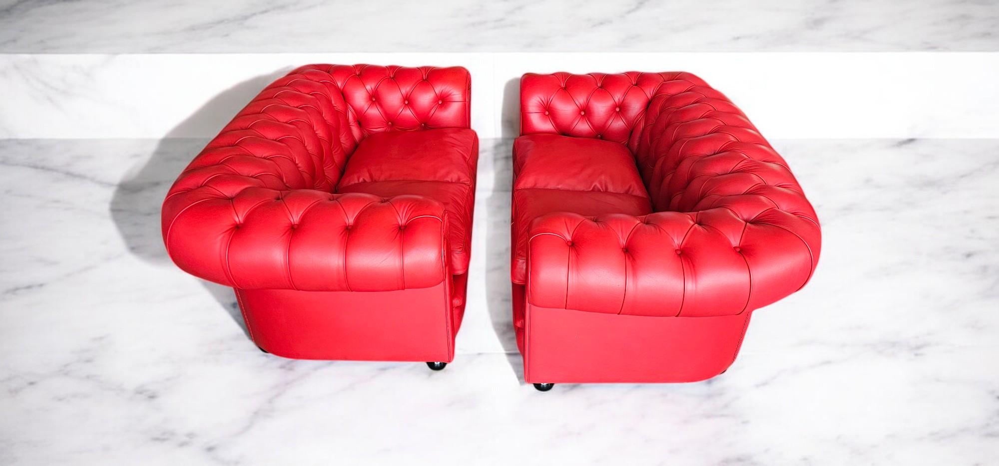 Set of Two Red Leather Chester Sofa by Poltrona Frau, 1993 in vendita 7