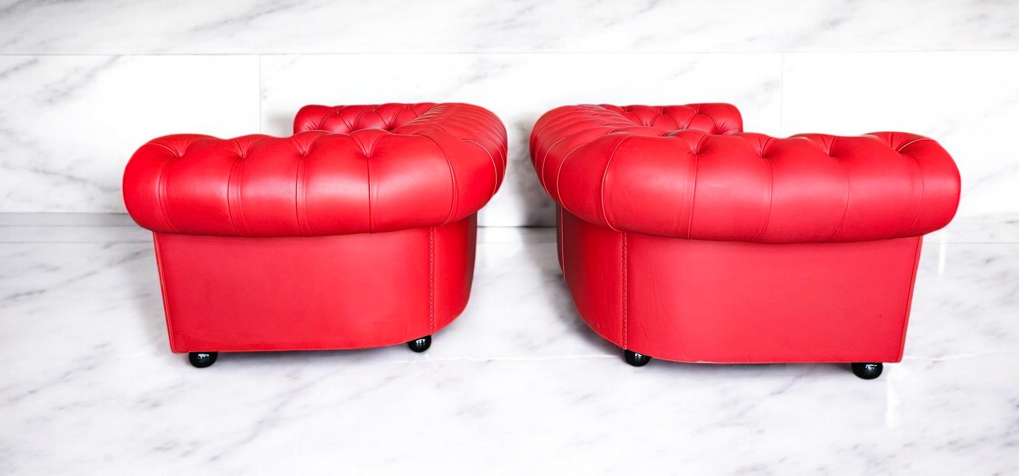 Set of Two Red Leather Chester Sofa by Poltrona Frau, 1993 in vendita 11