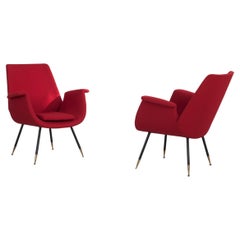 Set of two red new upholstered Gastoni Rinaldi Armchairs, Italy 1950s