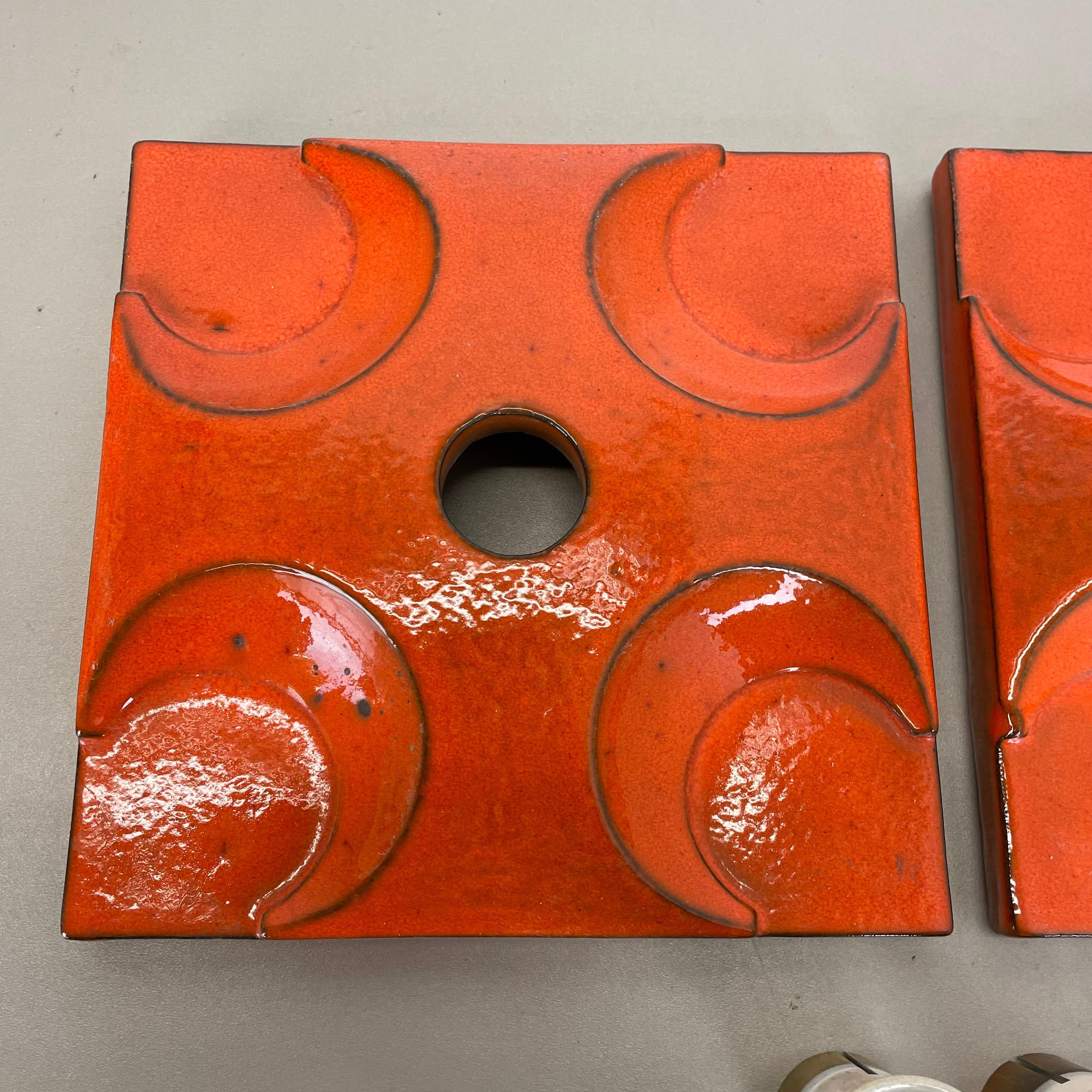 Set of Two Red-Orange Ceramic Fat Lava Wall Lights by Pan Ceramics, Germany 1970 For Sale 8