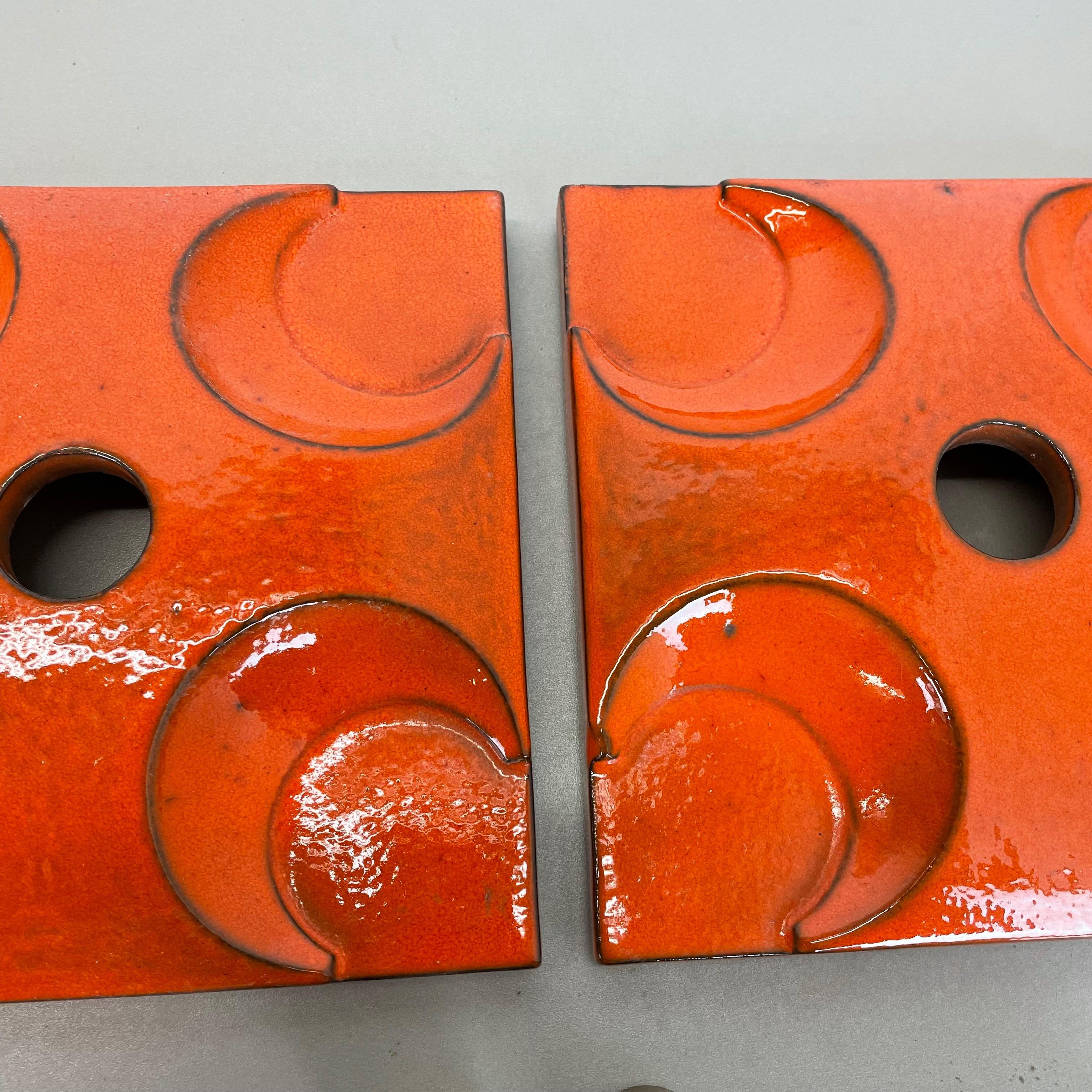 Set of Two Red-Orange Ceramic Fat Lava Wall Lights by Pan Ceramics, Germany 1970 For Sale 9