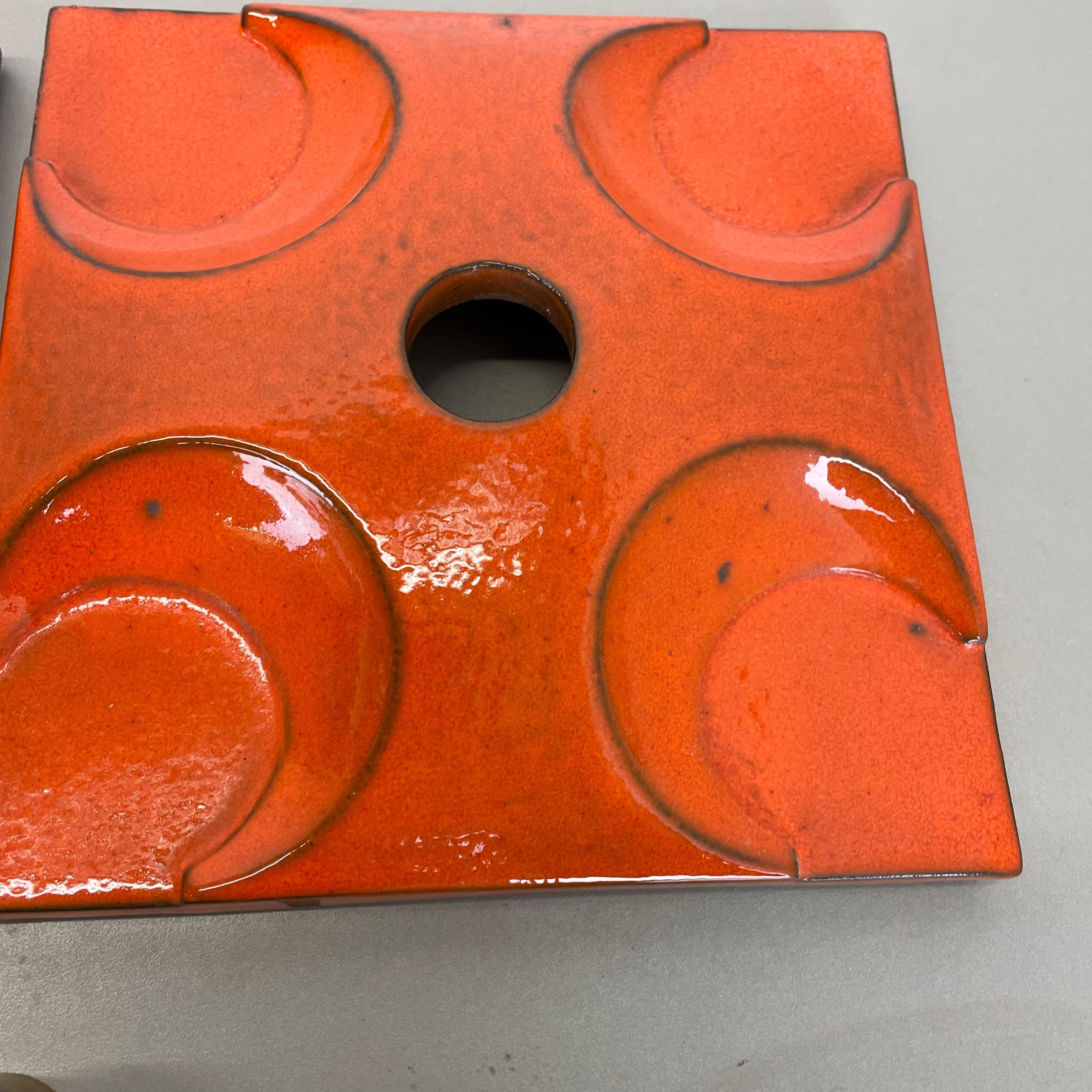 Set of Two Red-Orange Ceramic Fat Lava Wall Lights by Pan Ceramics, Germany 1970 For Sale 11