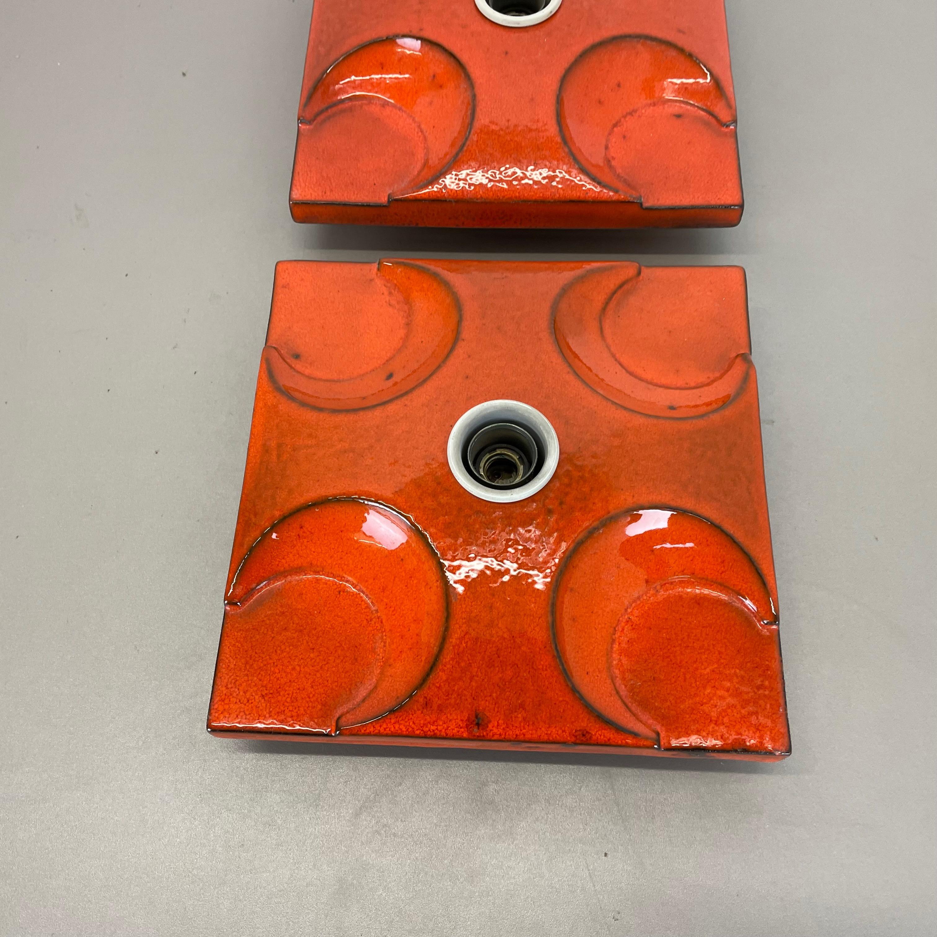 20th Century Set of Two Red-Orange Ceramic Fat Lava Wall Lights by Pan Ceramics, Germany 1970 For Sale