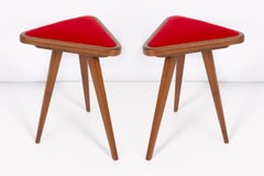 Set of Two Red Velvet 20th Century Triangle Stools, Europe, 1960s