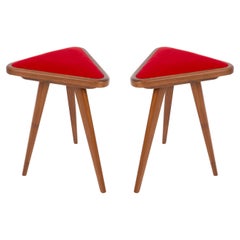 Set of Two Red Velvet 20th Century Triangle Stools, Europe, 1960s