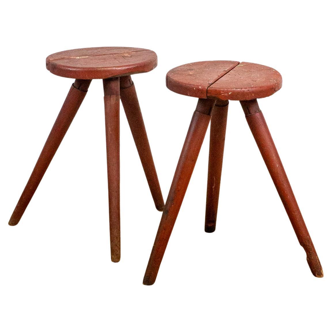 Set of two Red wooden stools
