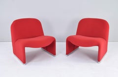 Ensemble de deux fauteuils club en laine rouge Alky de Giancarlo Piretti à Castelli, Italie, années 70