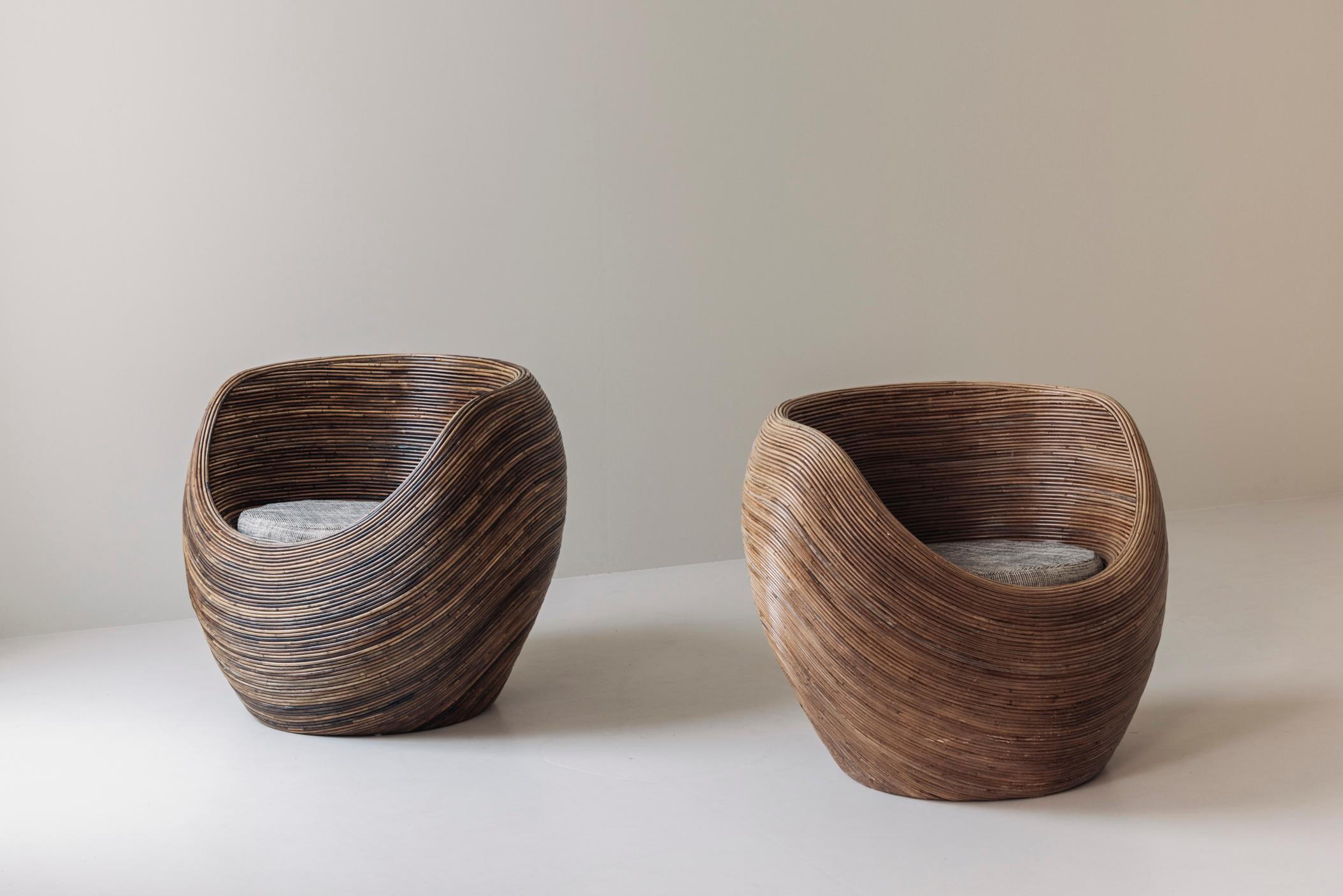 Set of two reed lounge chairs attributed Gabriella Crespi, Italy 1960s 5