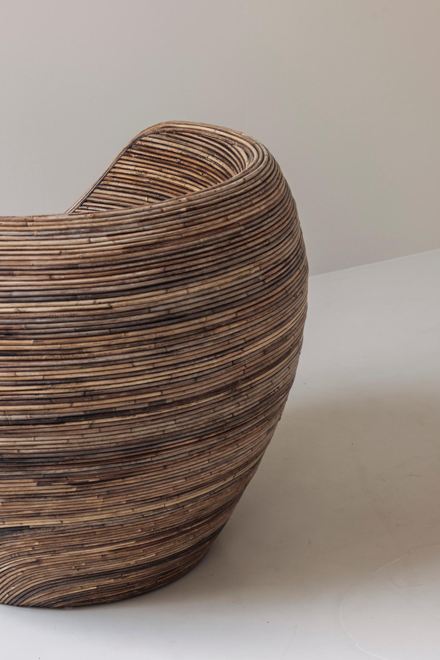 Set of two reed lounge chairs attributed Gabriella Crespi, Italy 1960s 8