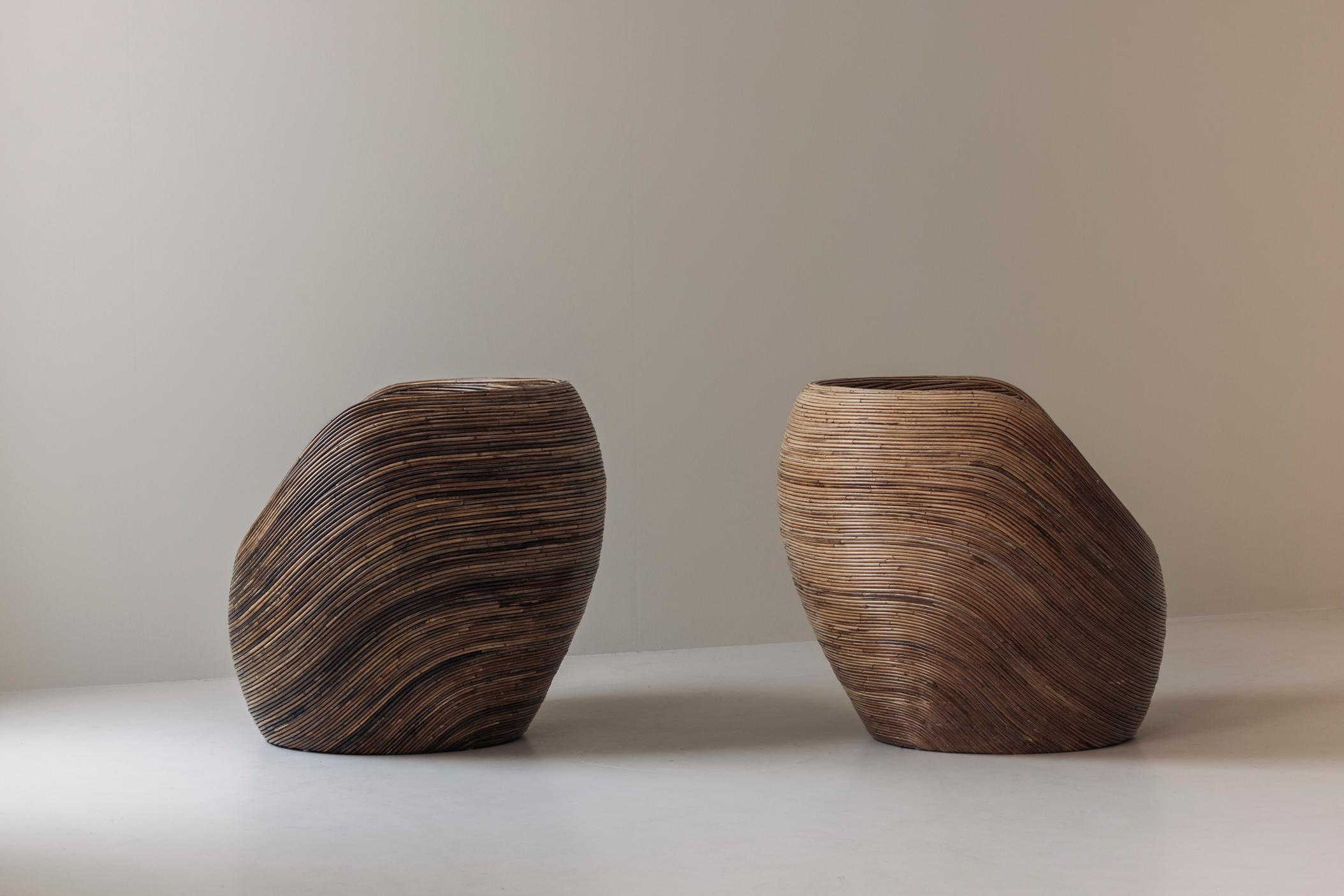 Set of two reed lounge chairs attributed Gabriella Crespi, Italy 1960s 11