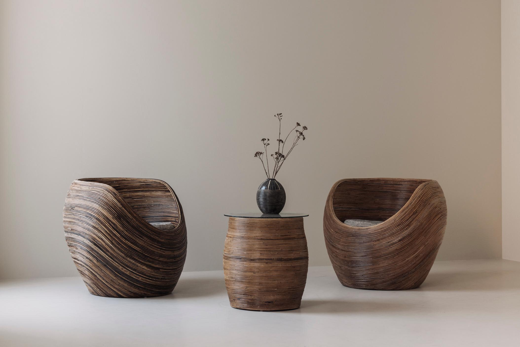 Set of two reed lounge chairs attributed Gabriella Crespi, Italy 1960s 12