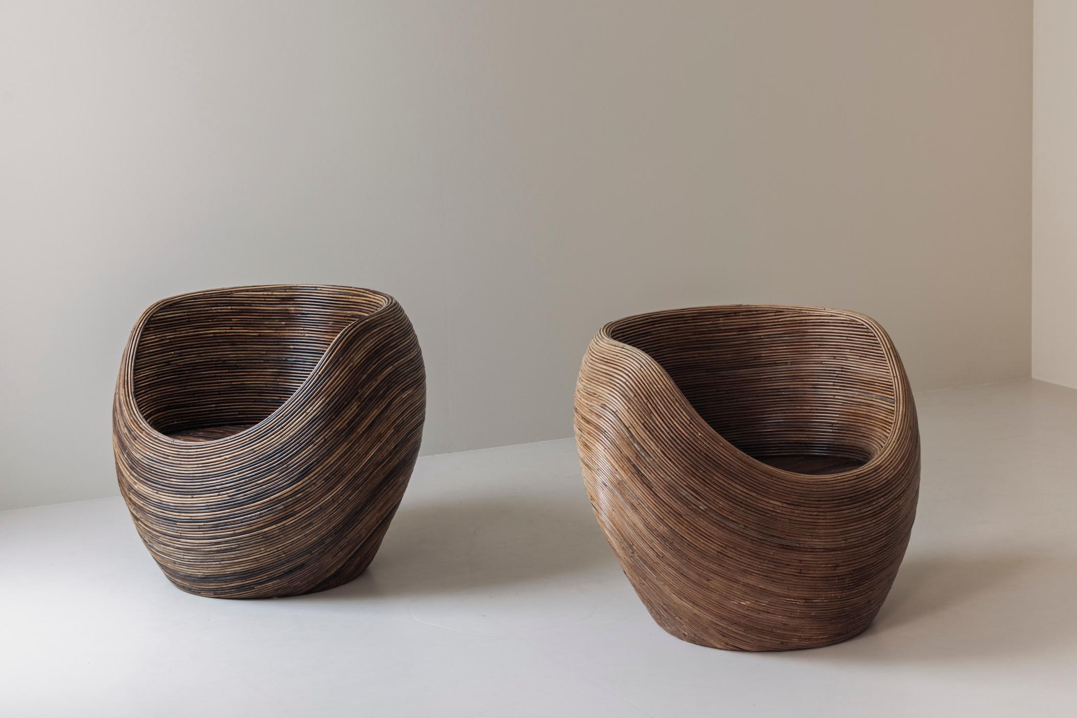 Set of two reed lounge chairs attributed Gabriella Crespi, Italy 1960s 1