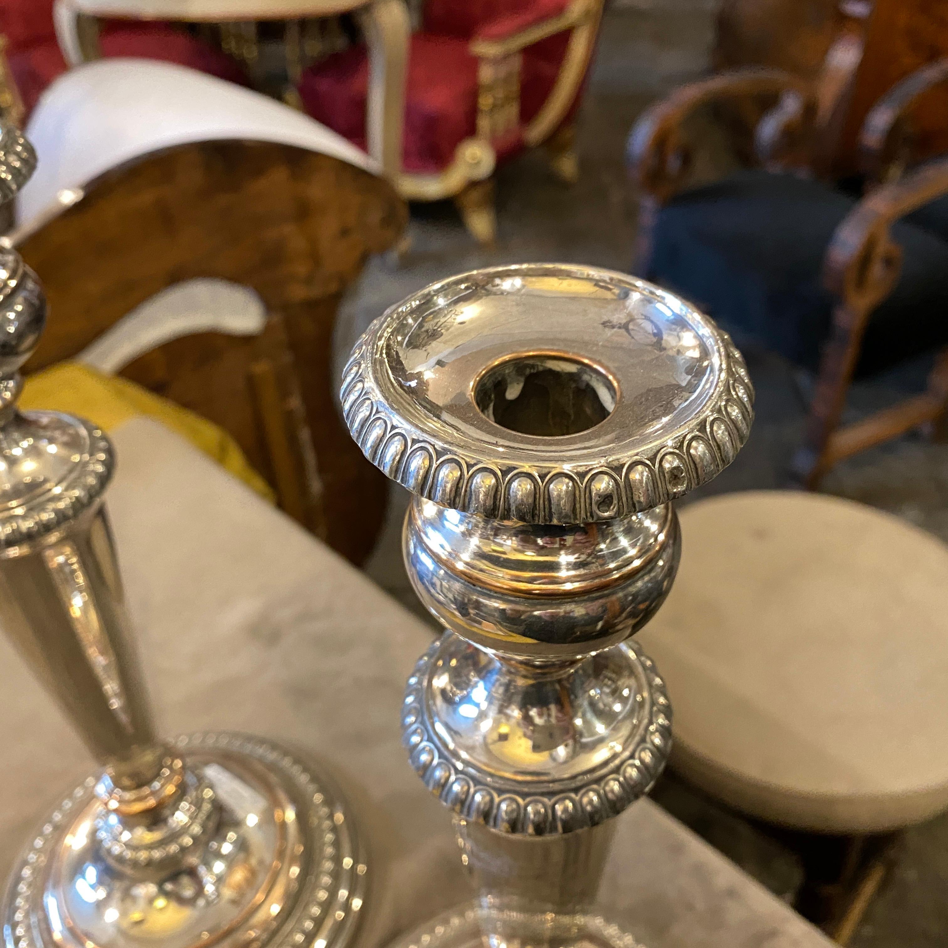 Laminated Set of Two Regency Sheffield Plate Candlesticks in the Manner of Matthew Boulton