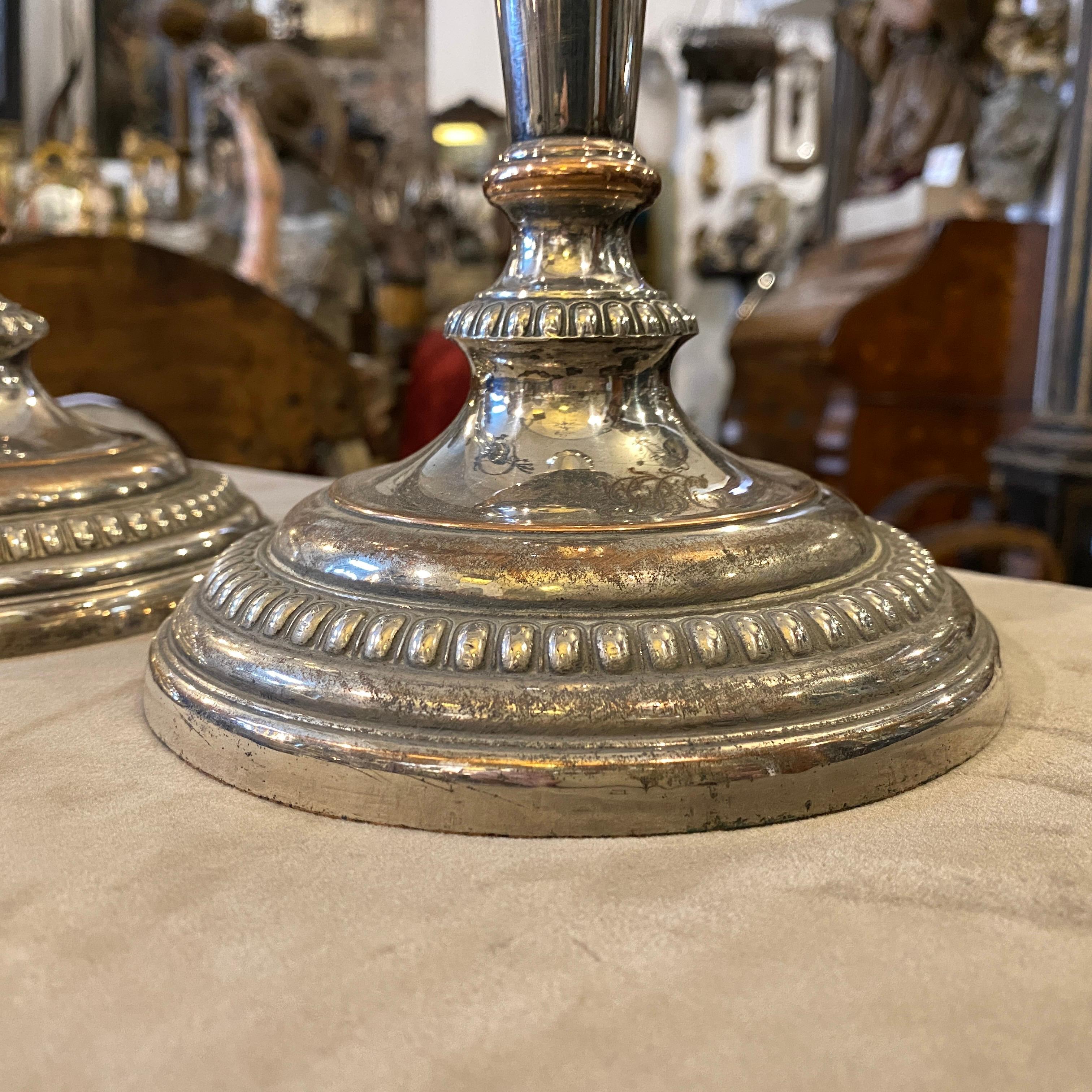 19th Century Set of Two Regency Sheffield Plate Candlesticks in the Manner of Matthew Boulton