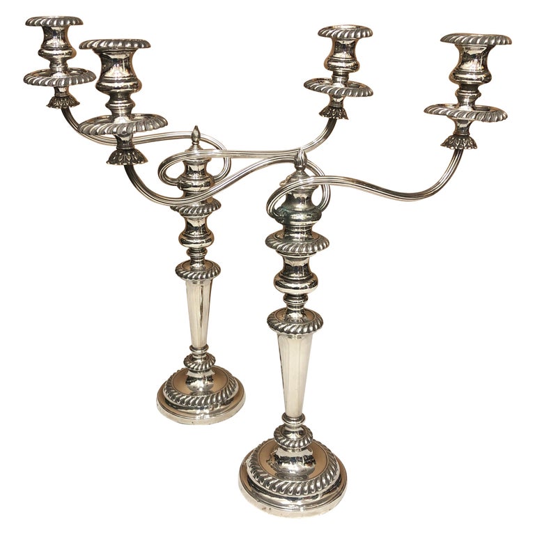 Set of Two Regency Sheffield Plate English Candelabras, circa 1830 at
