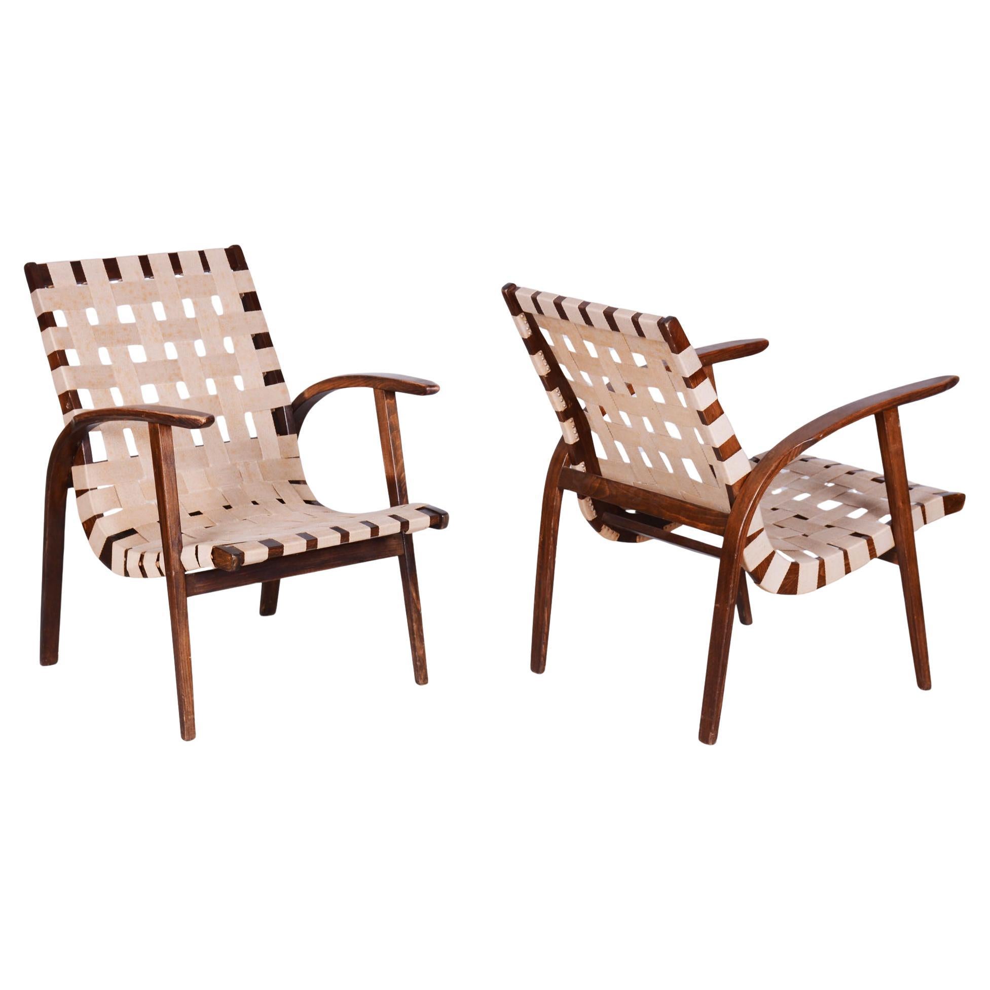 Set of Two Restored Art Deco Armchairs, Beech, Revived Polish, Czech, 1930s