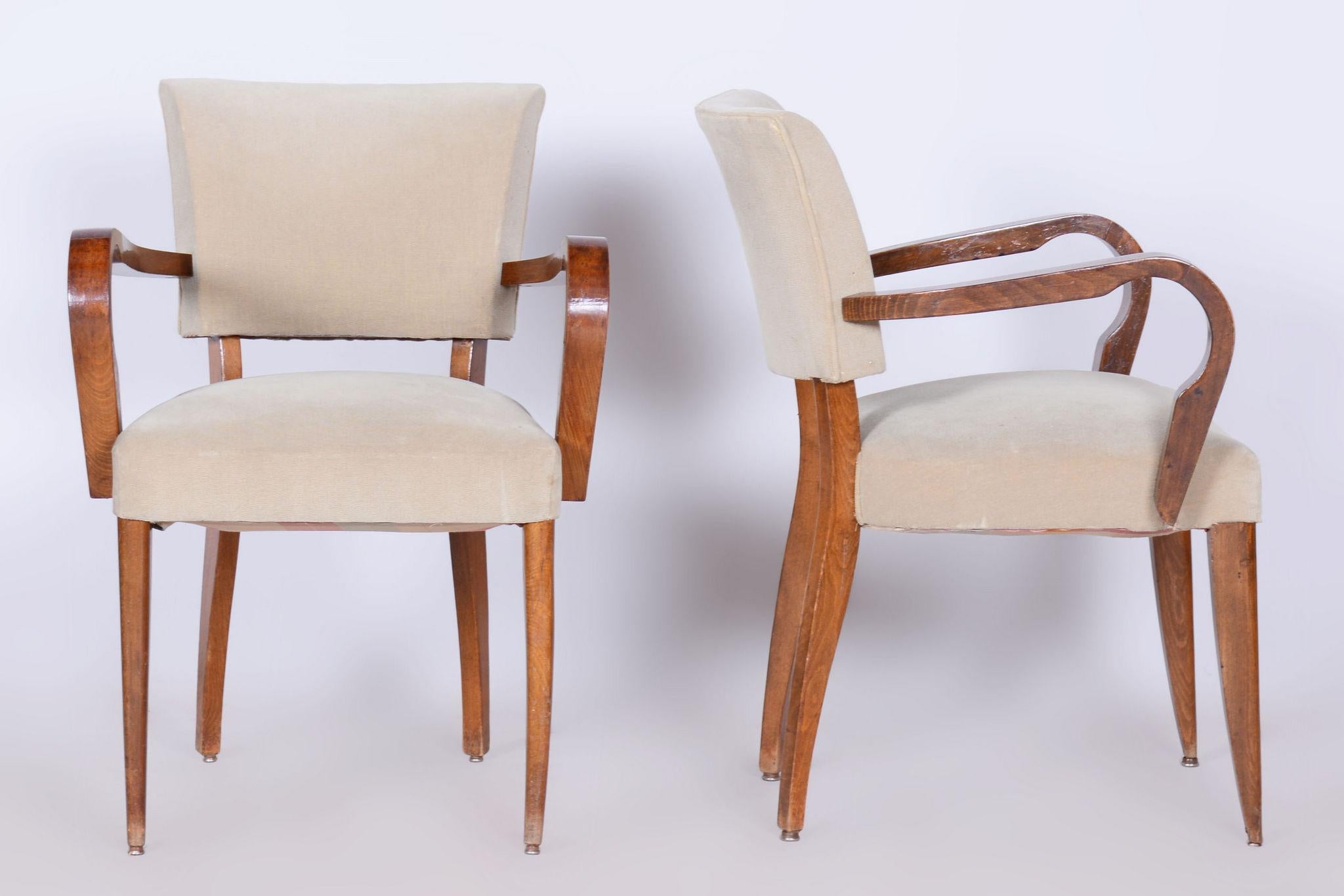 Satz von zwei restaurierten Art-Déco-Sesseln von Jules Leleu, Buche, Frankreich, 1930er Jahre (Holz) im Angebot