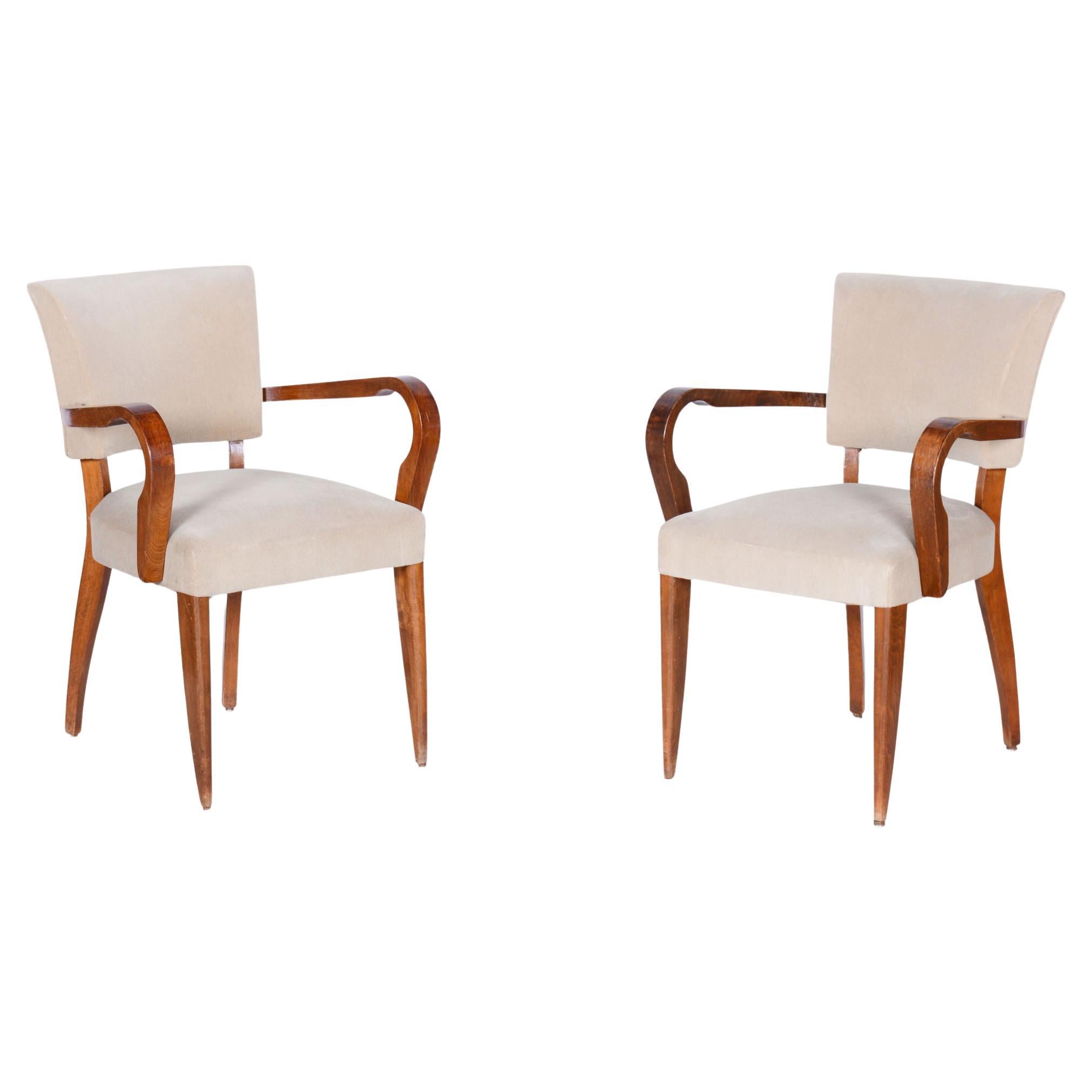 Set of Two Restored Art Deco Armchairs, by Jules Leleu, Beech, France, 1930s For Sale