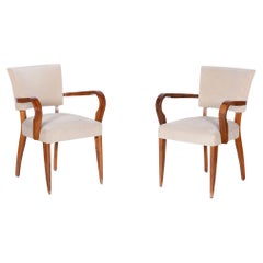 Set of Two Restored Art Deco Armchairs, by Jules Leleu, Beech, France, 1930s