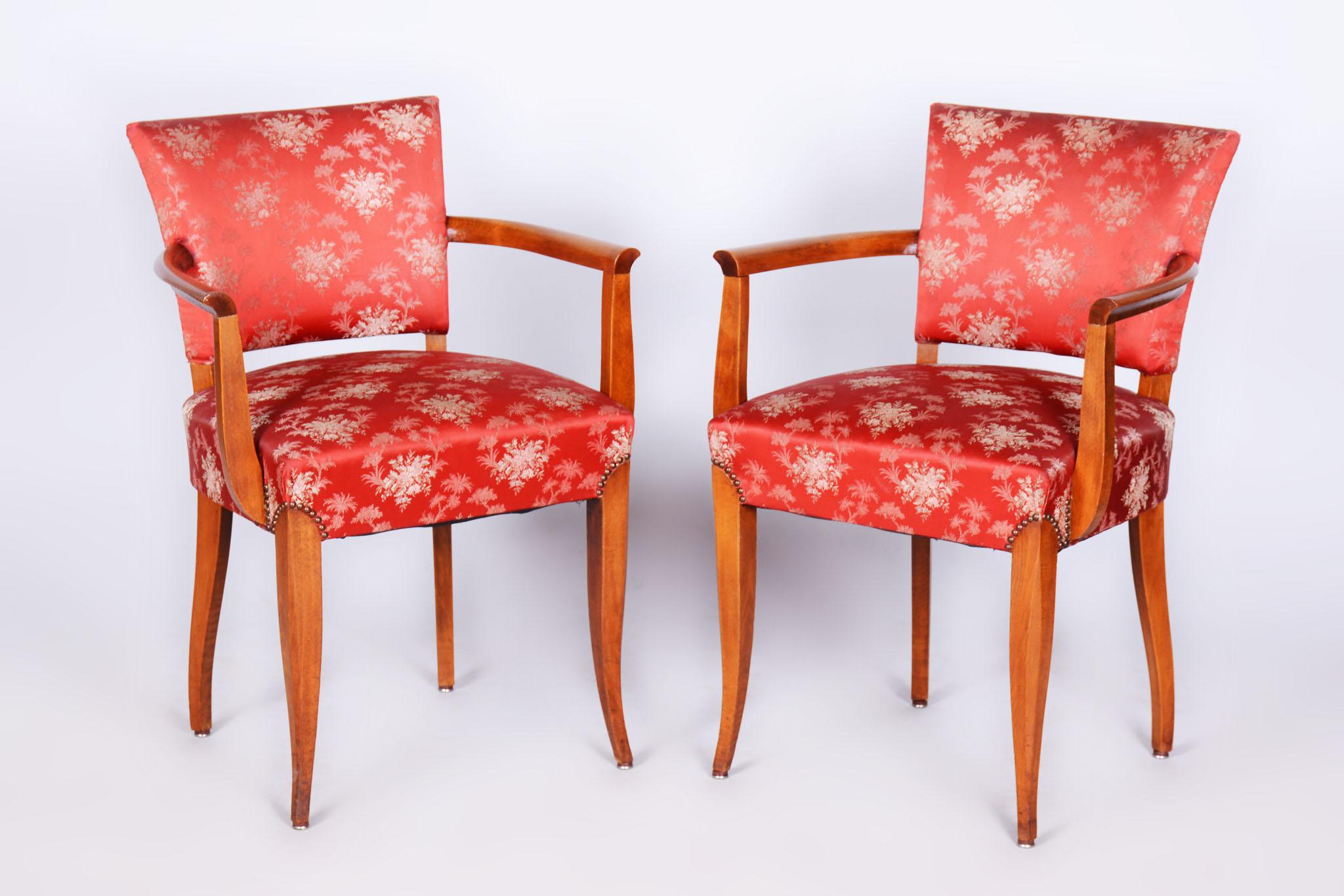 Set of Two Restored Art Deco Armchairs, by Jules Leleu, Beech, France, 1930s