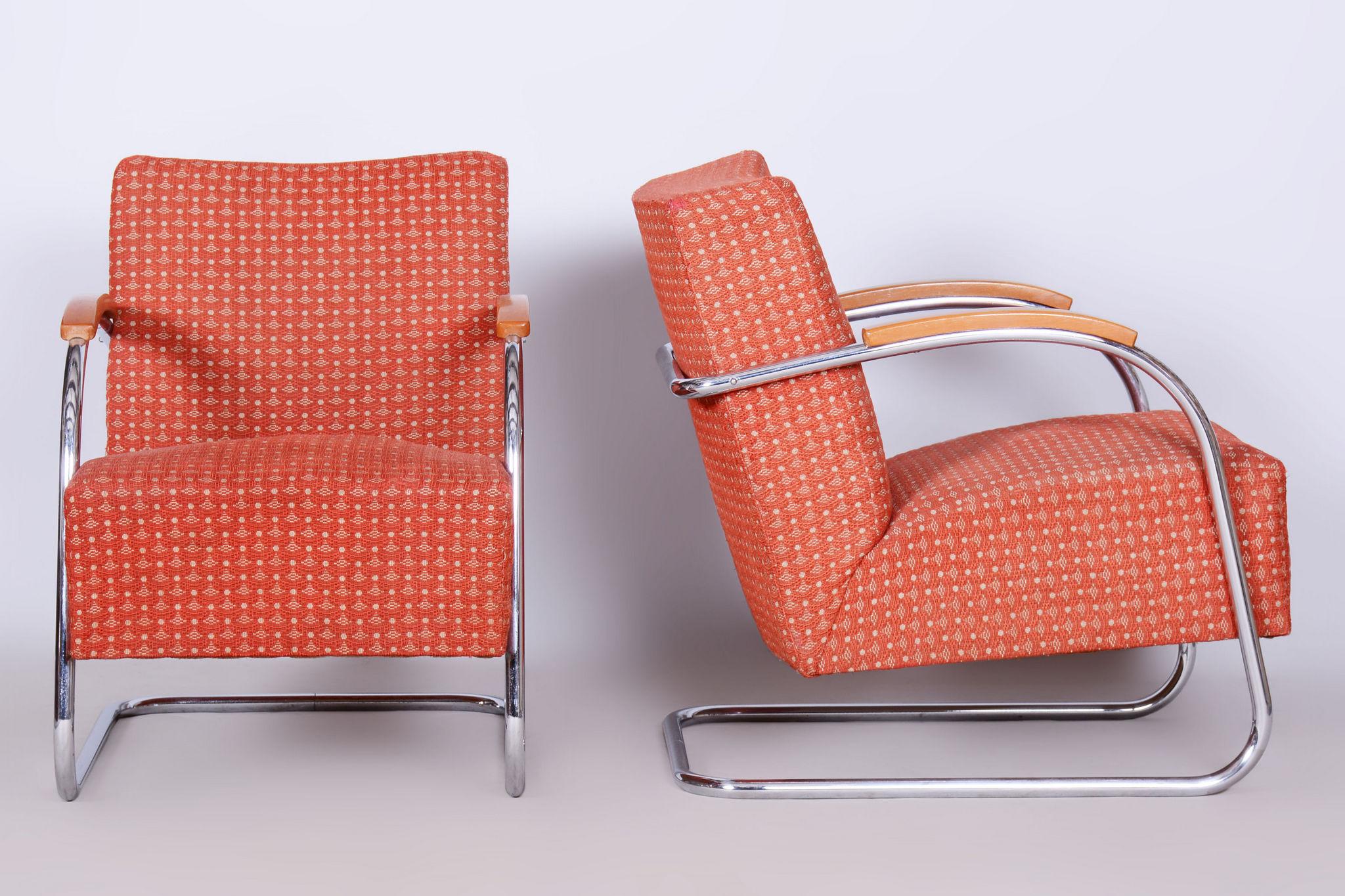Acciaio Set di due poltrone Bauhaus originali, di Mücke & Melder, in faggio, ceco, anni '30 in vendita