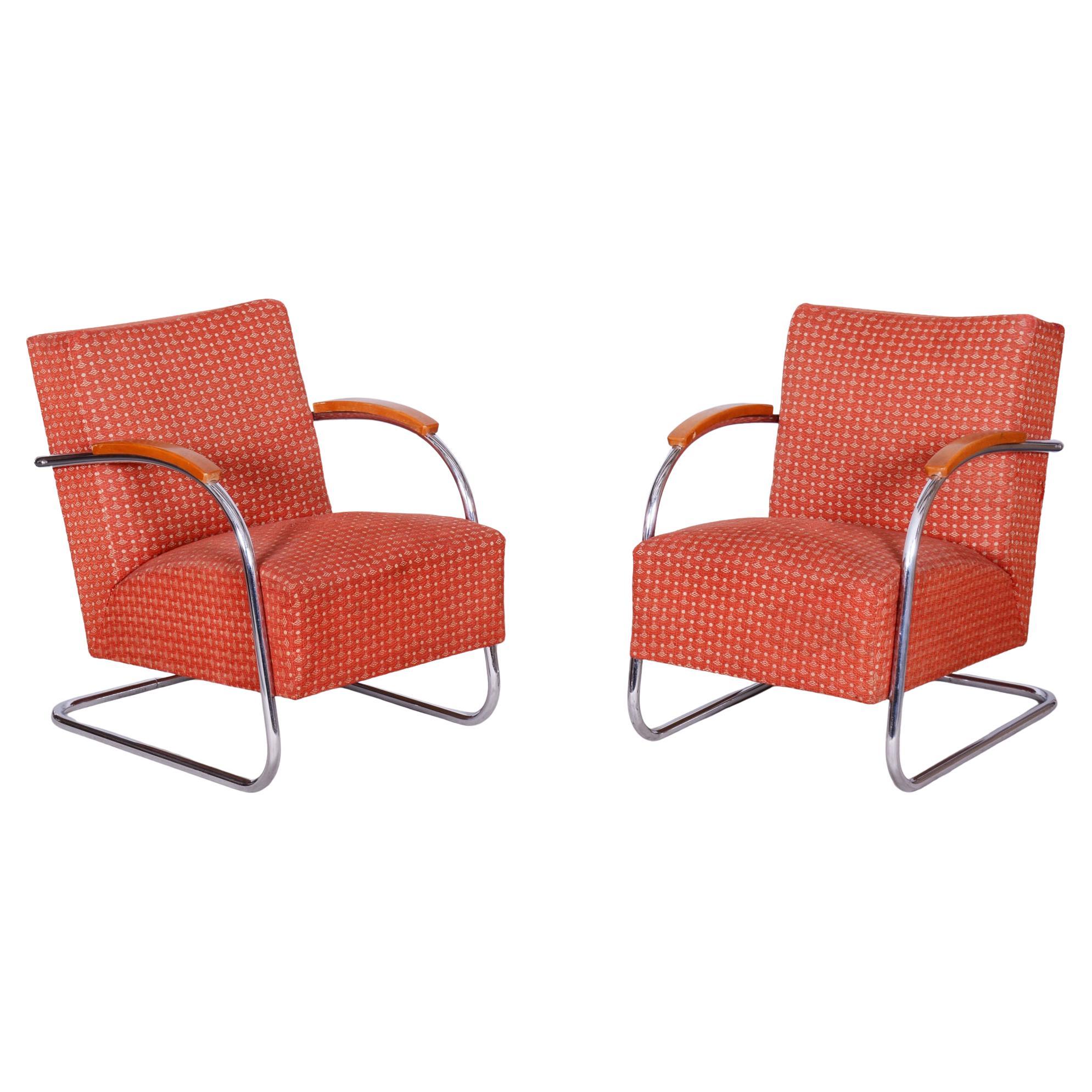 Set of Two Original Bauhaus Armchairs, by Mücke-Melder, Beech, Czech, 1930s