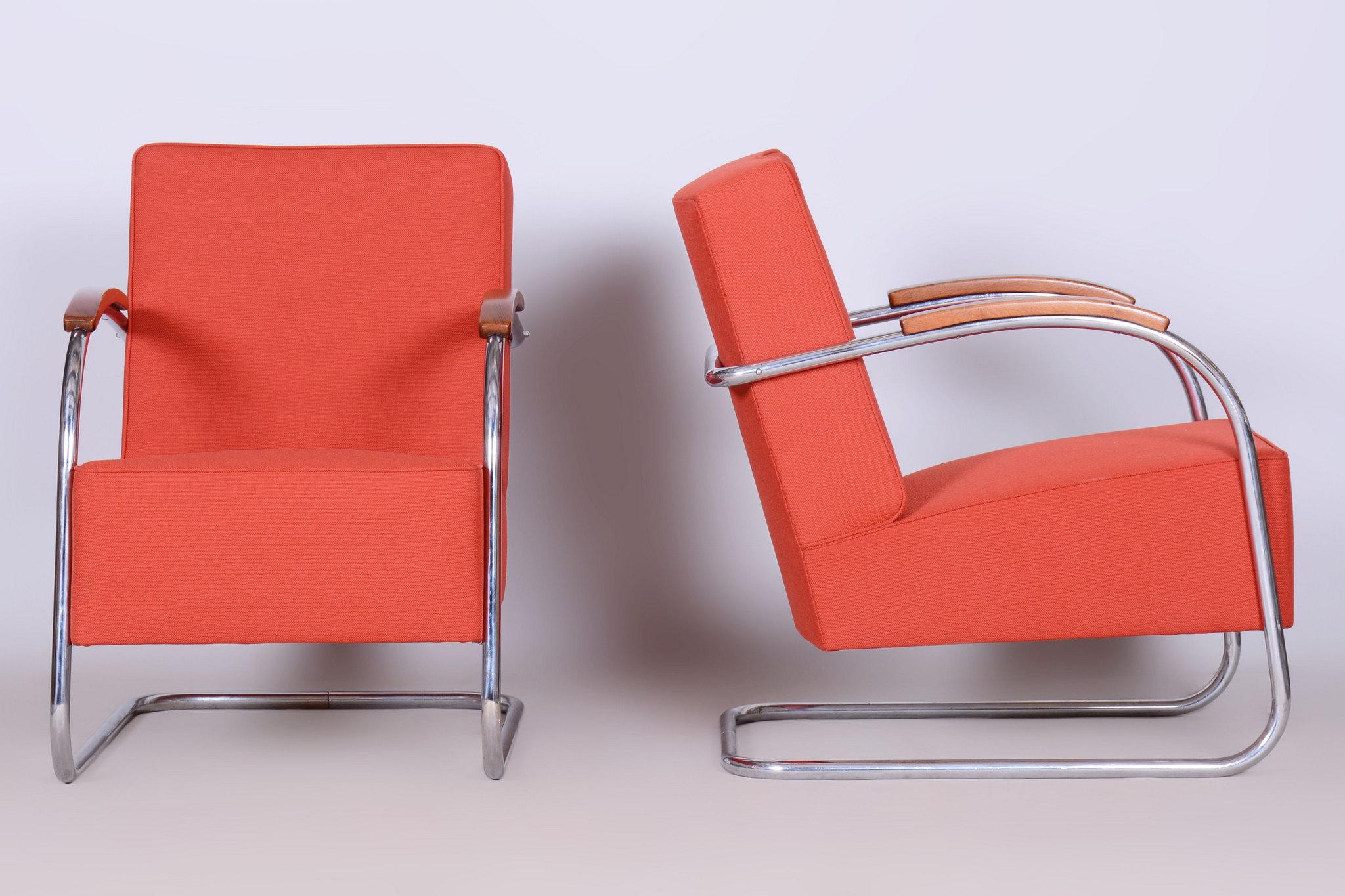 Ensemble de deux fauteuils Bauhaus restaurés, par Mücke & Melder, chrome, tchèque, années 1930 en vente 6