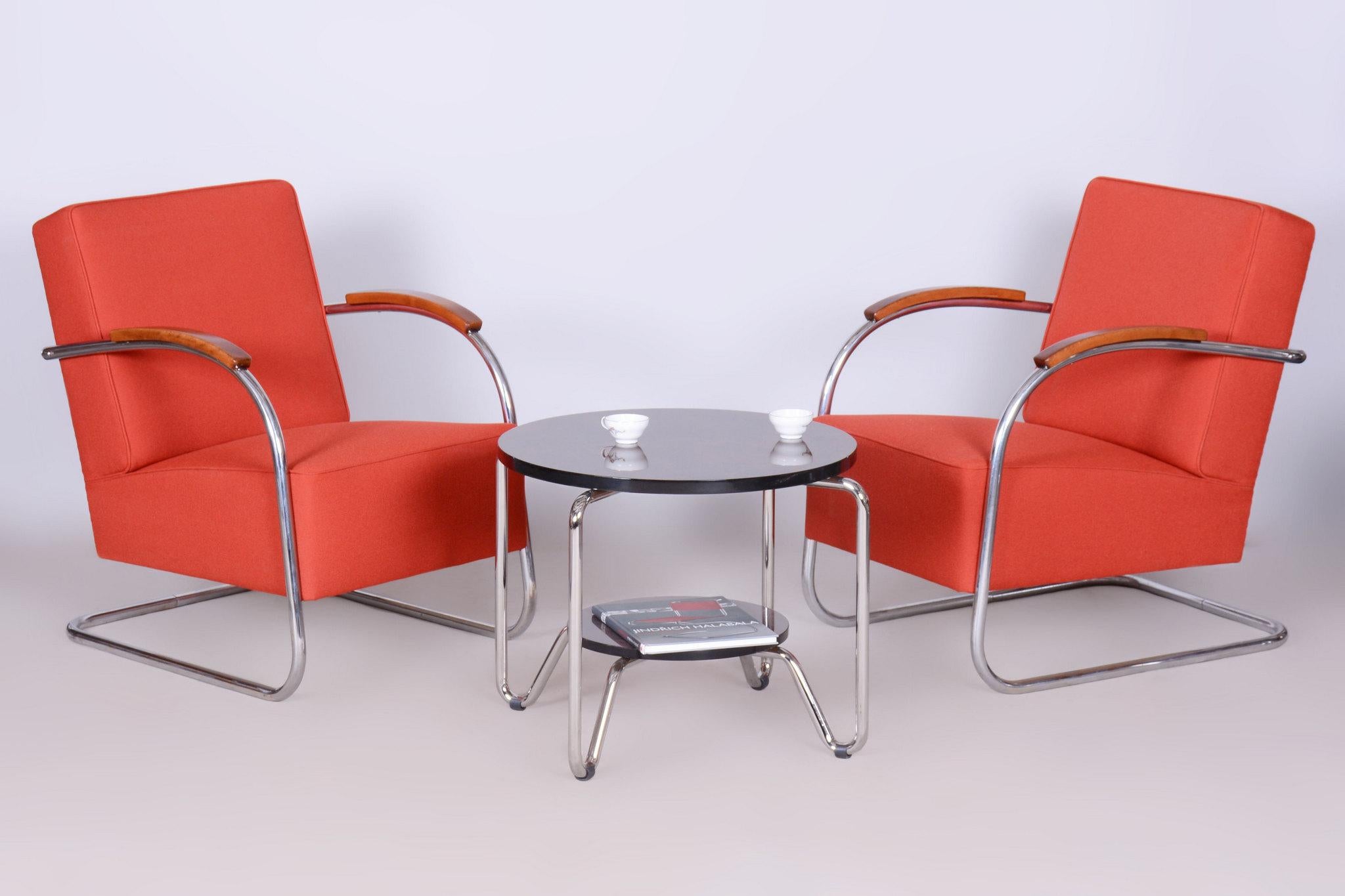 Tchèque Ensemble de deux fauteuils Bauhaus restaurés, par Mücke & Melder, chrome, tchèque, années 1930 en vente