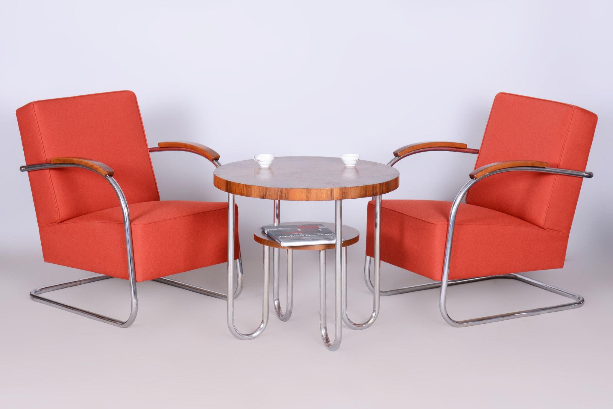 Milieu du XXe siècle Ensemble de deux fauteuils Bauhaus restaurés, par Mücke & Melder, chrome, tchèque, années 1930 en vente