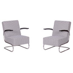 Vintage Set of Two Restored Bauhaus Armchairs, by Mücke Melder, Chrome, Czech, 1930s