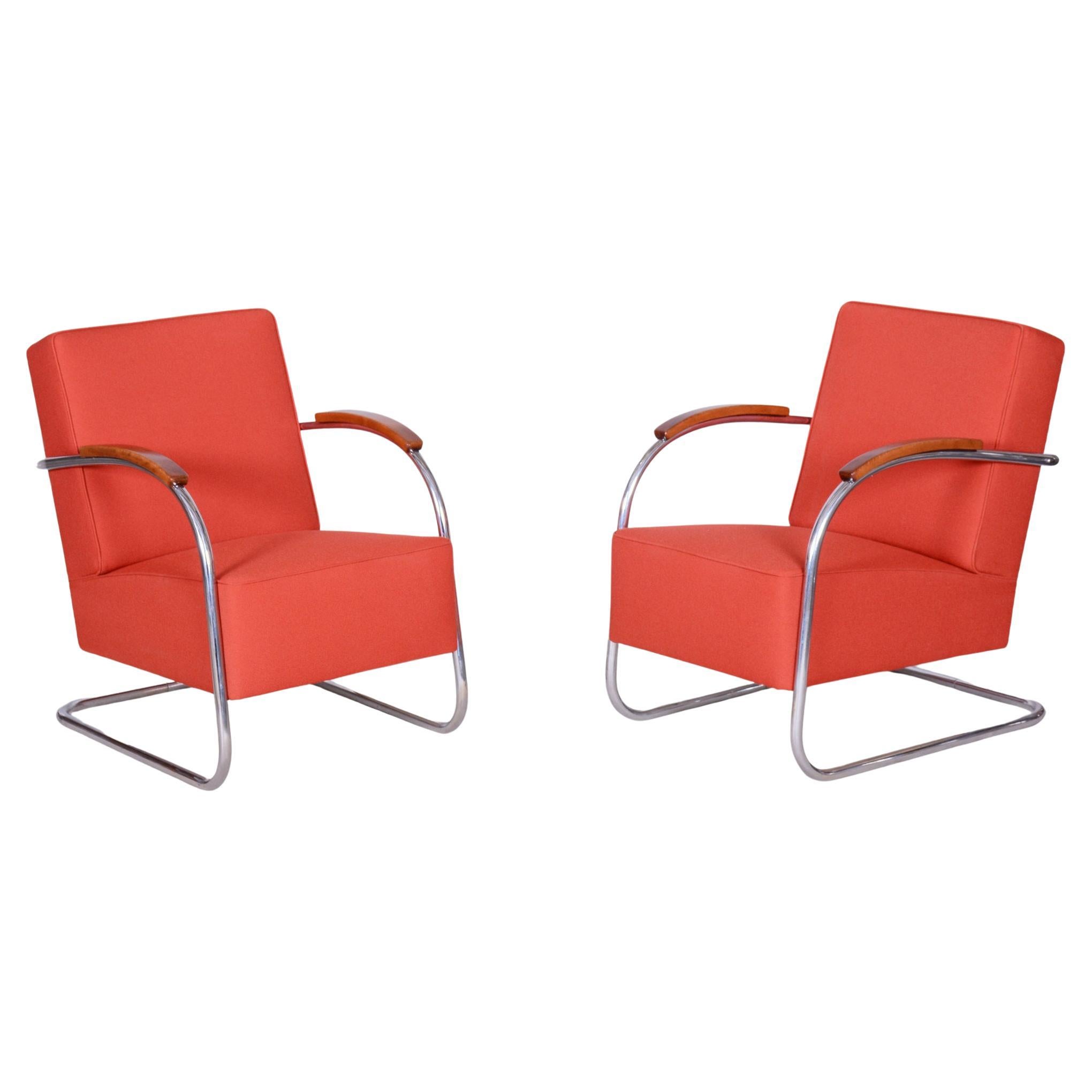 Set di due poltrone Bauhaus restaurate, di Mücke & Melder, cromo, ceco, anni '30