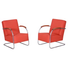 Juego de dos sillones Bauhaus restaurados, de Mücke Melder, cromados, República Checa, años 30