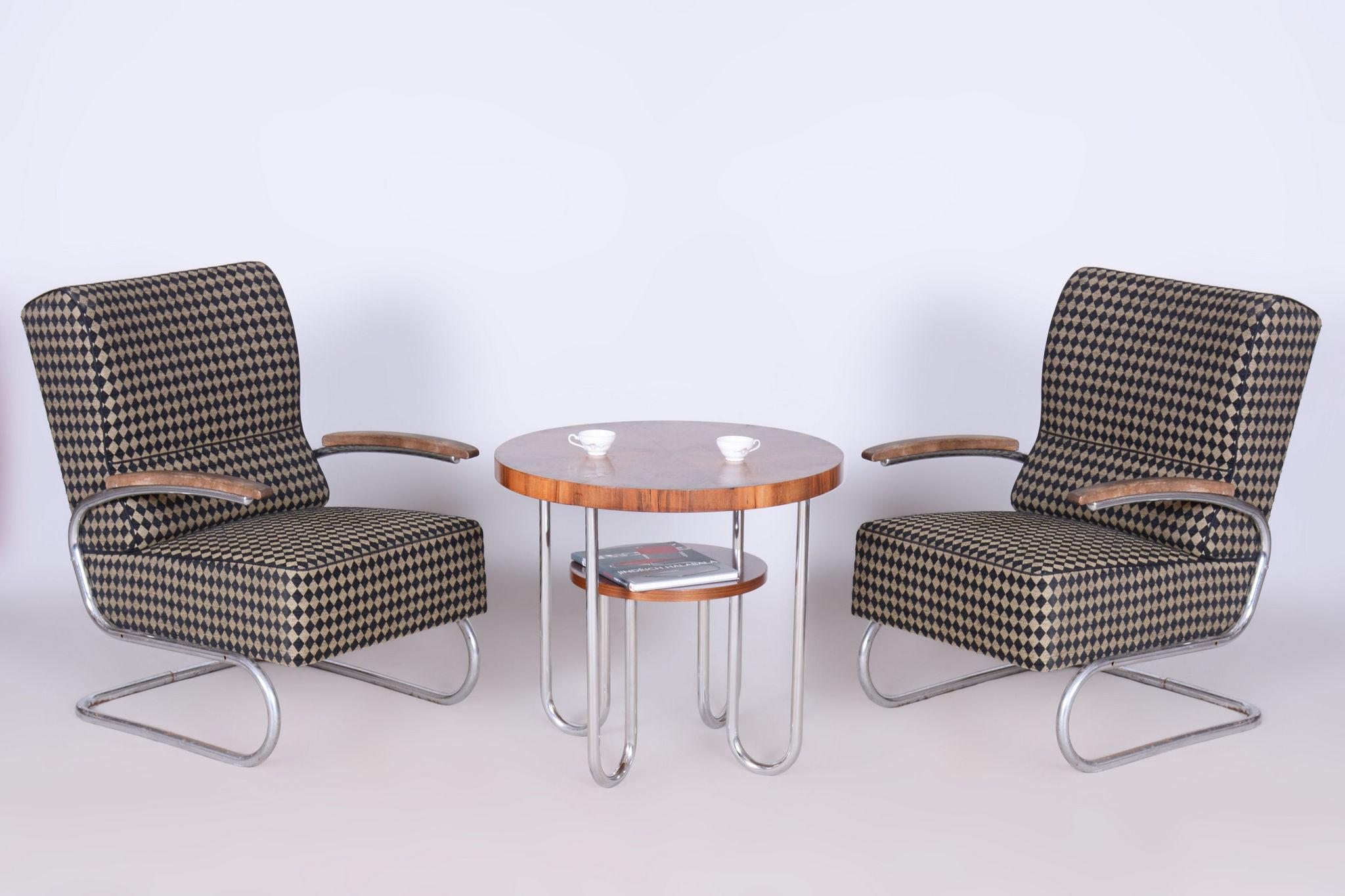 German Set of Two Restored Bauhaus Armchairs, by Vichr a Spol., Chrome, Czech, 1930s For Sale