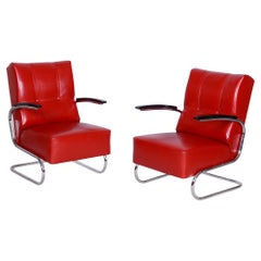 Set of Two Restored Bauhaus Armchairs, by Vichr a Spol., Chrome, Germany, 1930s