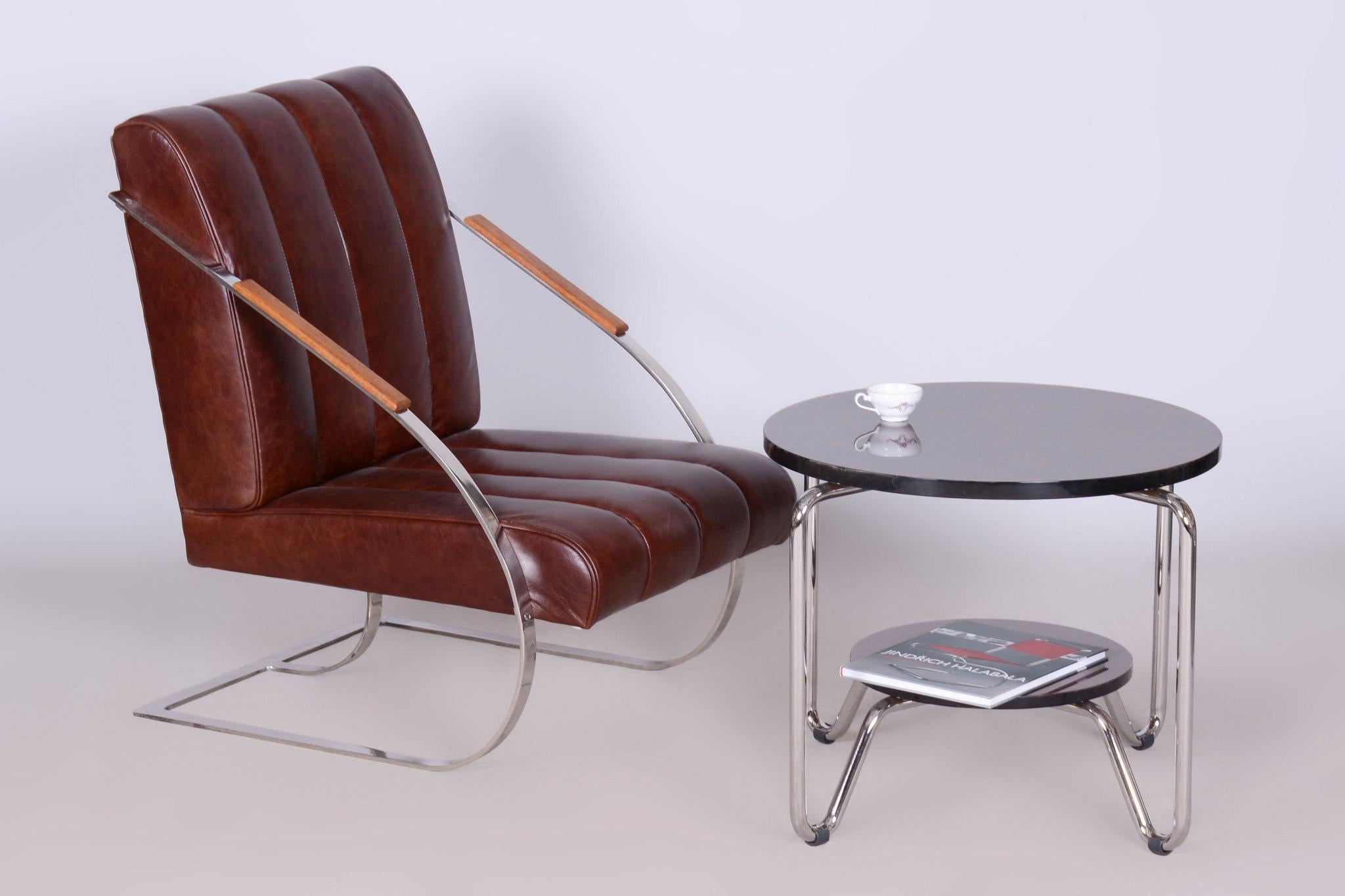 Set aus zwei restaurierten Bauhaus-Sesseln, Leder, vernickelt, tschechisch, 1920er Jahre im Angebot 4