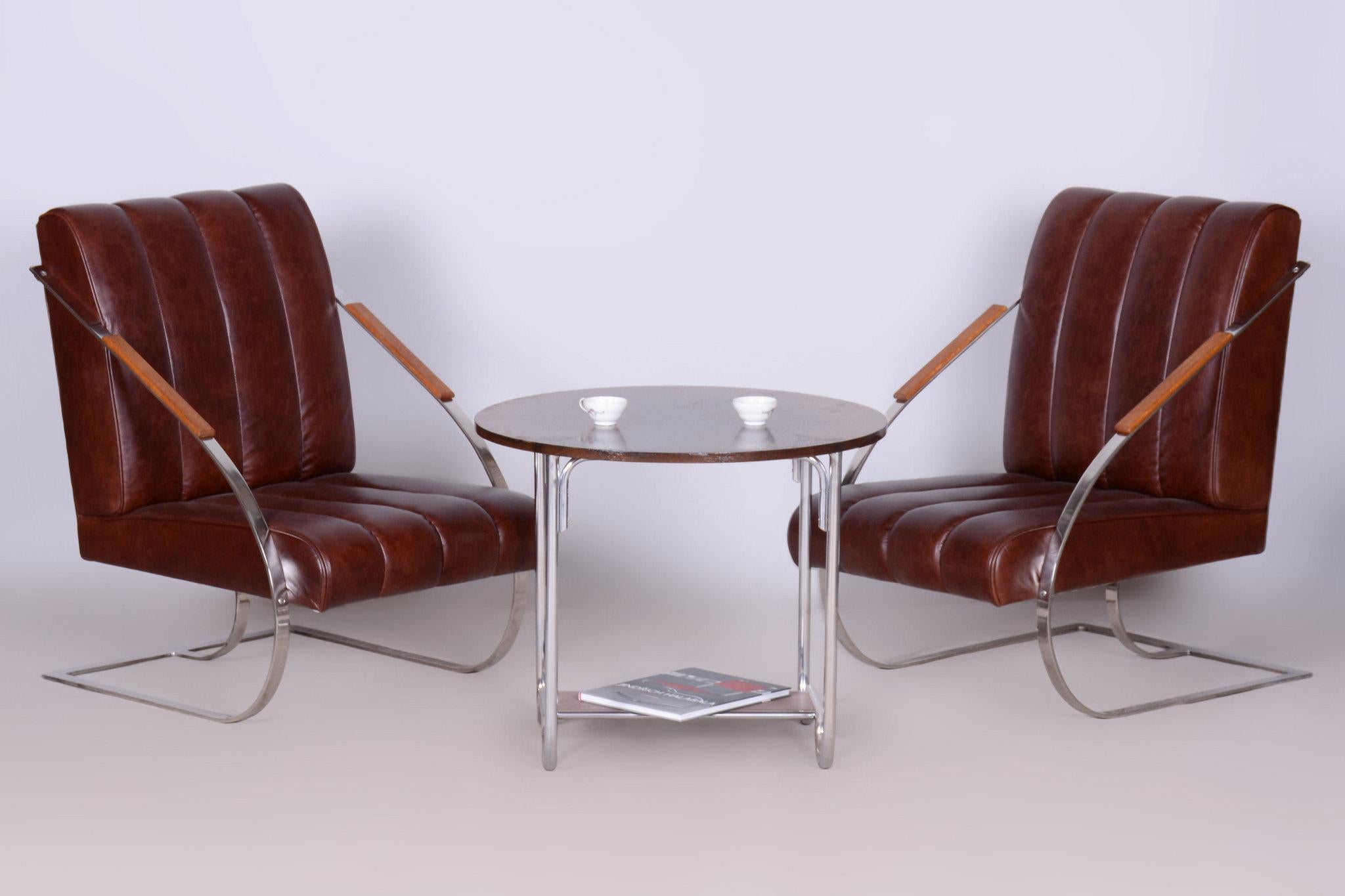 Set aus zwei restaurierten Bauhaus-Sesseln, Leder, vernickelt, tschechisch, 1920er Jahre im Angebot 7