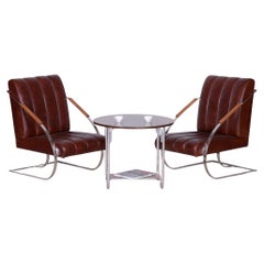 Set aus zwei restaurierten Bauhaus-Sesseln, Leder, vernickelt, tschechisch, 1920er Jahre