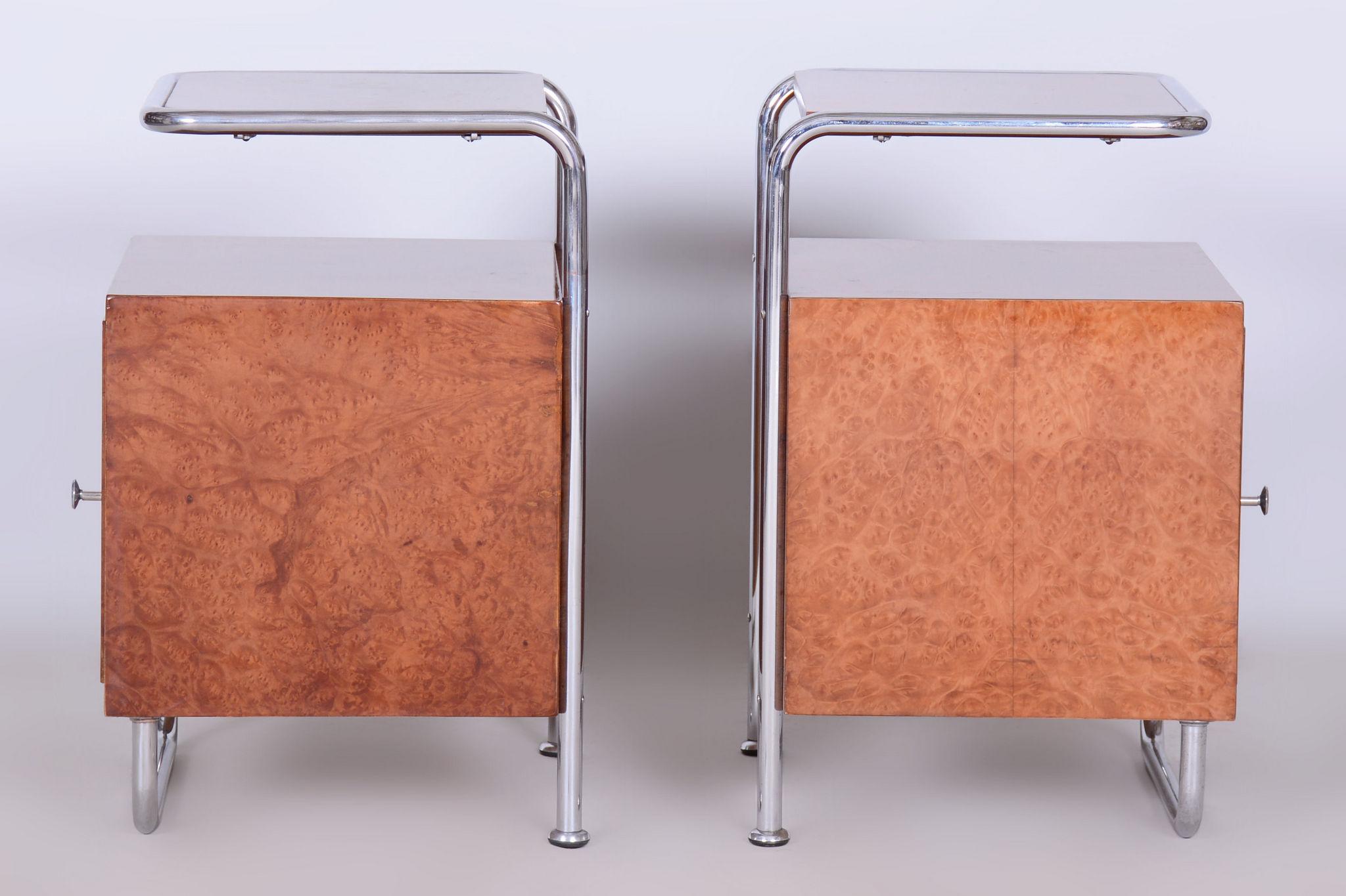 Set of Two Restored Bauhaus Bed-Side Tables, by H. Gottwald, Czech, 1930s For Sale 5