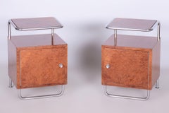 Set of Two Restored Bauhaus Bed-Side Tables, by H. Gottwald, Czech, 1930s